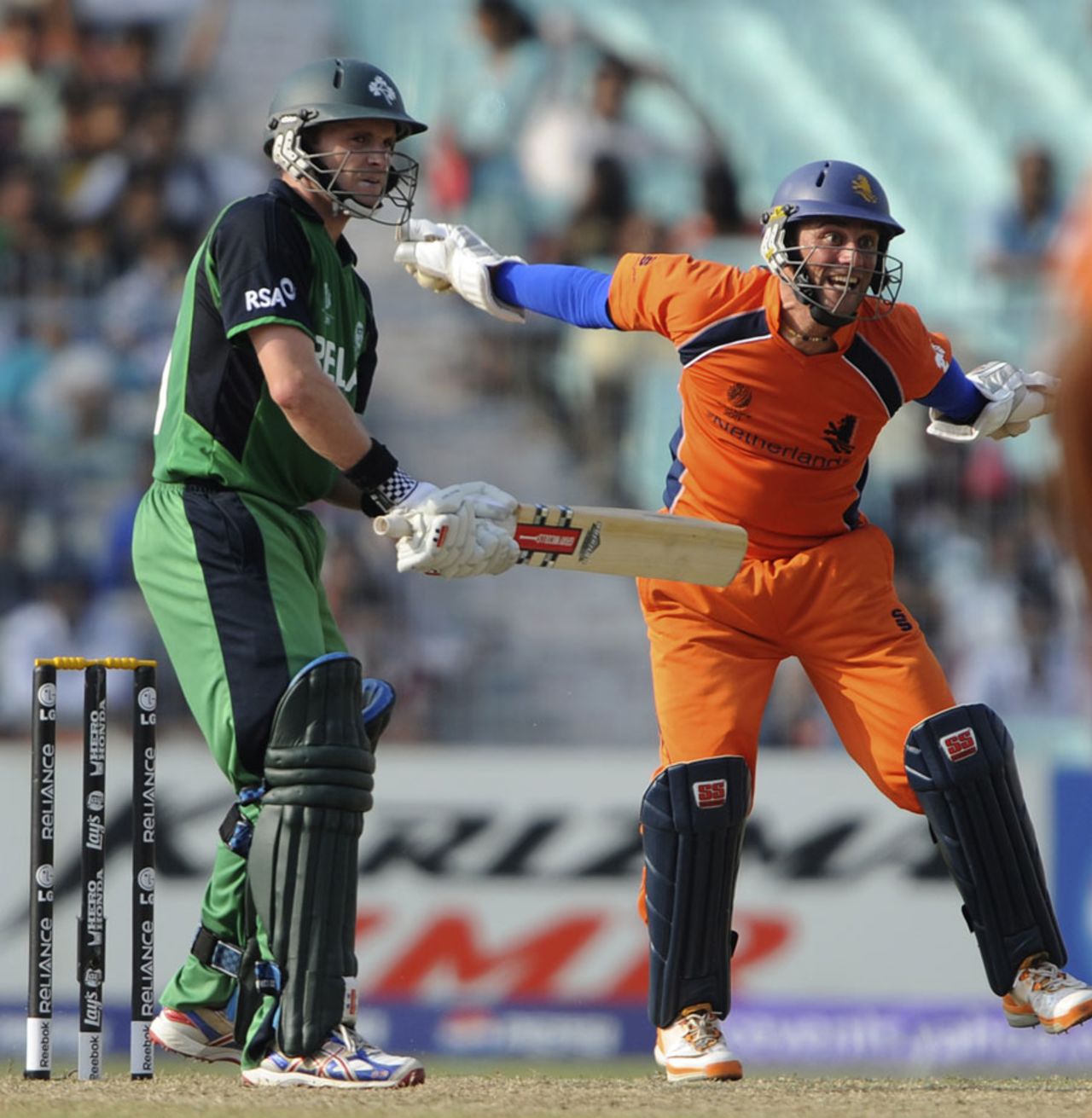 Atse Buurman is thrilled after taking a catch to dismiss William Porterfield, Ireland v Netherlands, World Cup 2011, Group B, March 18, 2011