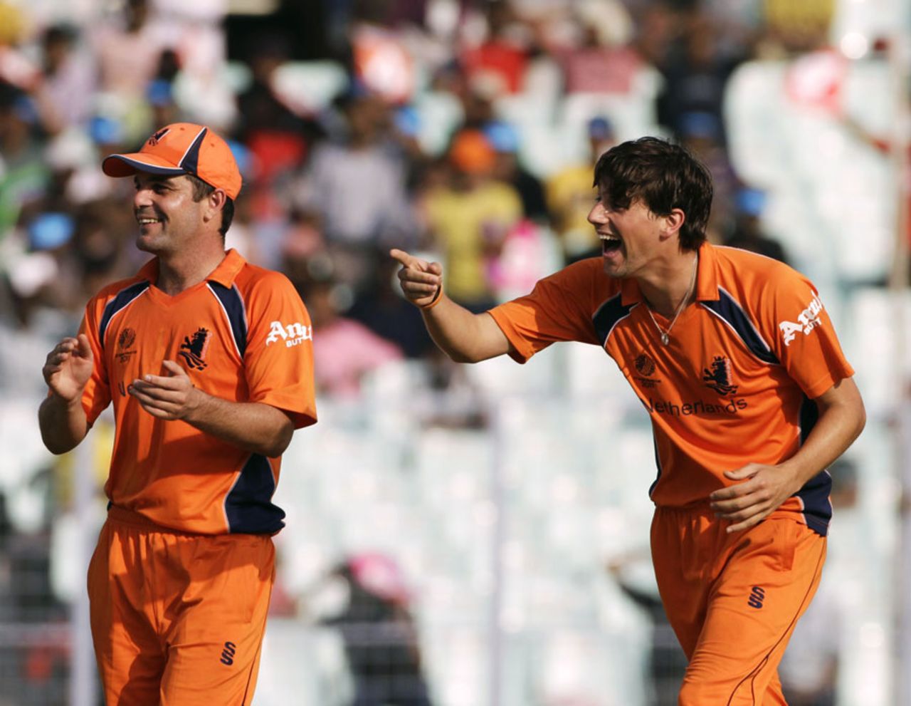 Pieter Seelaar has a laugh after dismissing Paul Stirling, Ireland v Netherlands, World Cup 2011, Group B, March 18, 2011