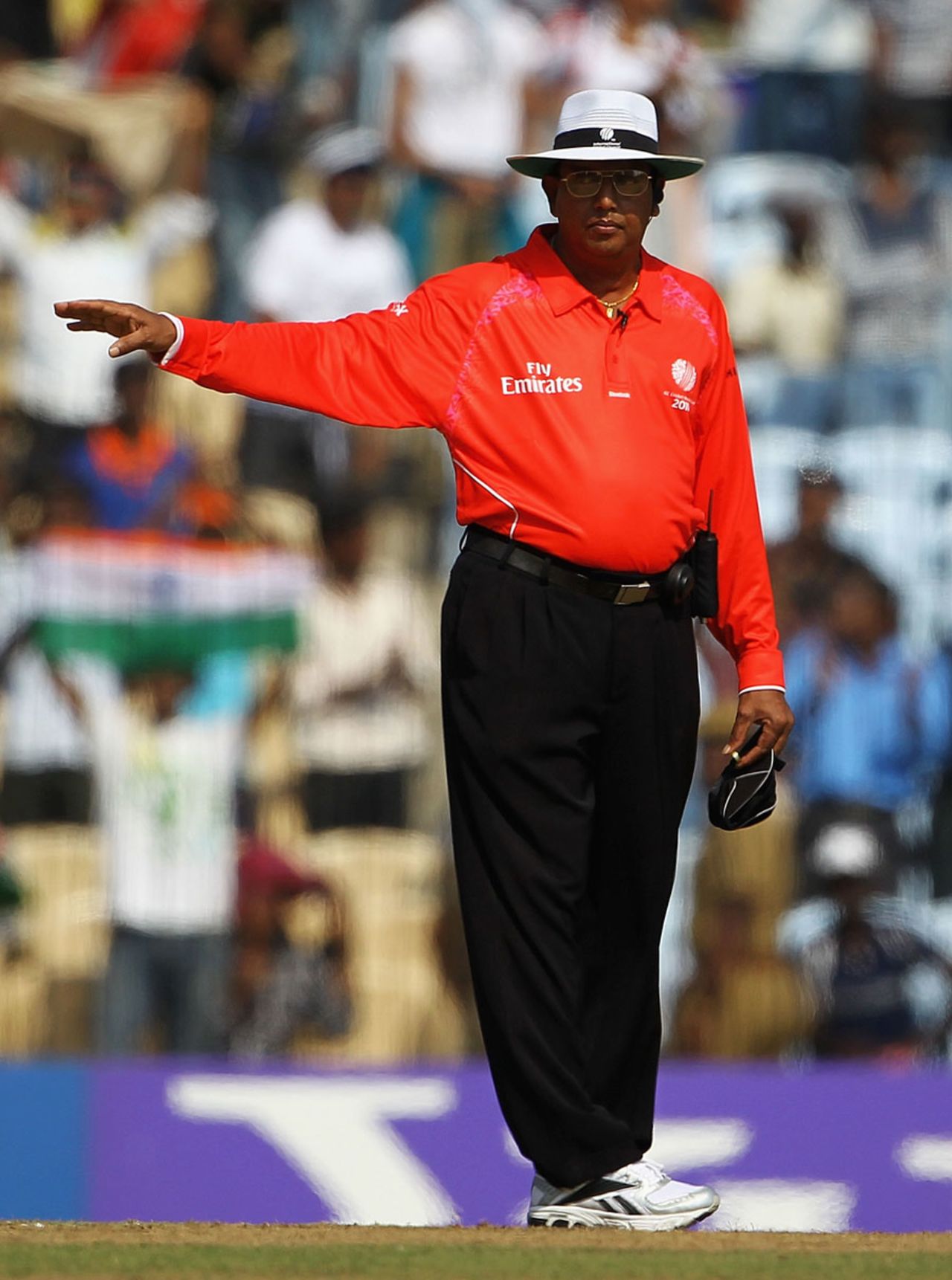 Umpire Asoka de Silva signals a no-ball, India v New Zealand, World Cup warm-up, Chennai, February 16, 2011