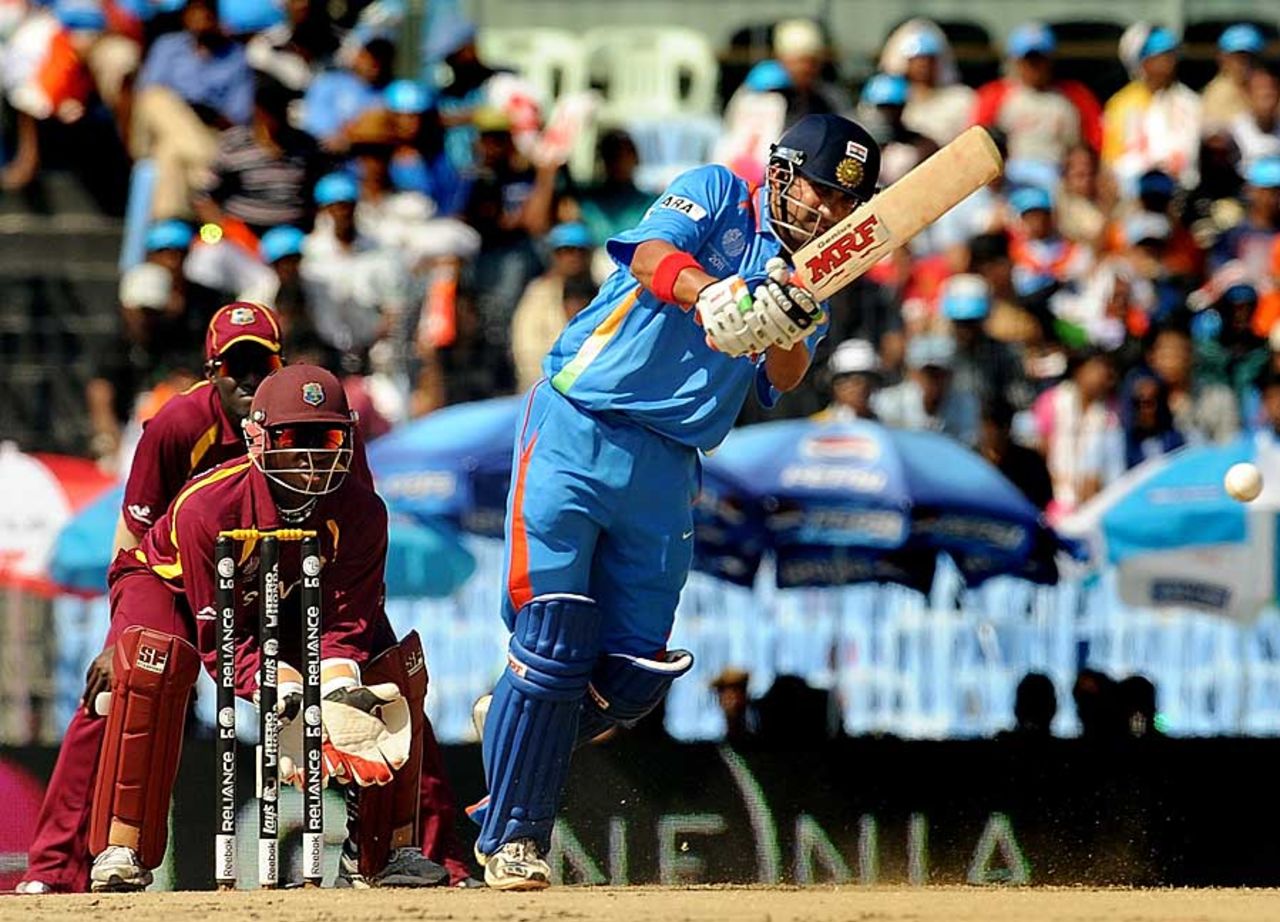 Gautam Gambhir pushes one past the bowler, India v West Indies, Group B, World Cup 2011, Chennai, March 20, 2011