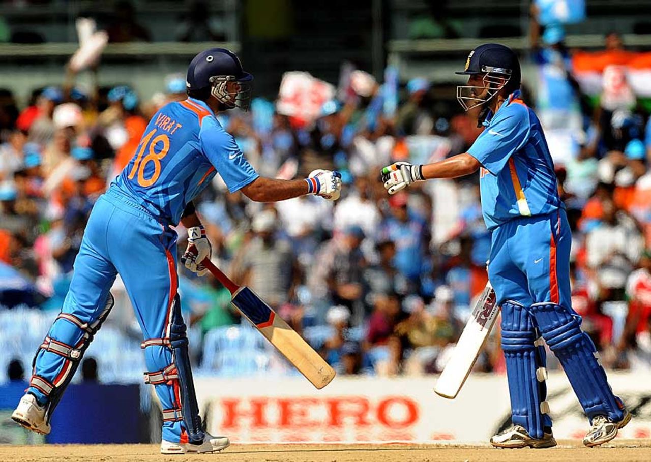 Virat Kohli and Gautam Gambhir were involved in a fluent partnership, India v West Indies, Group B, World Cup 2011, Chennai, March 20, 2011