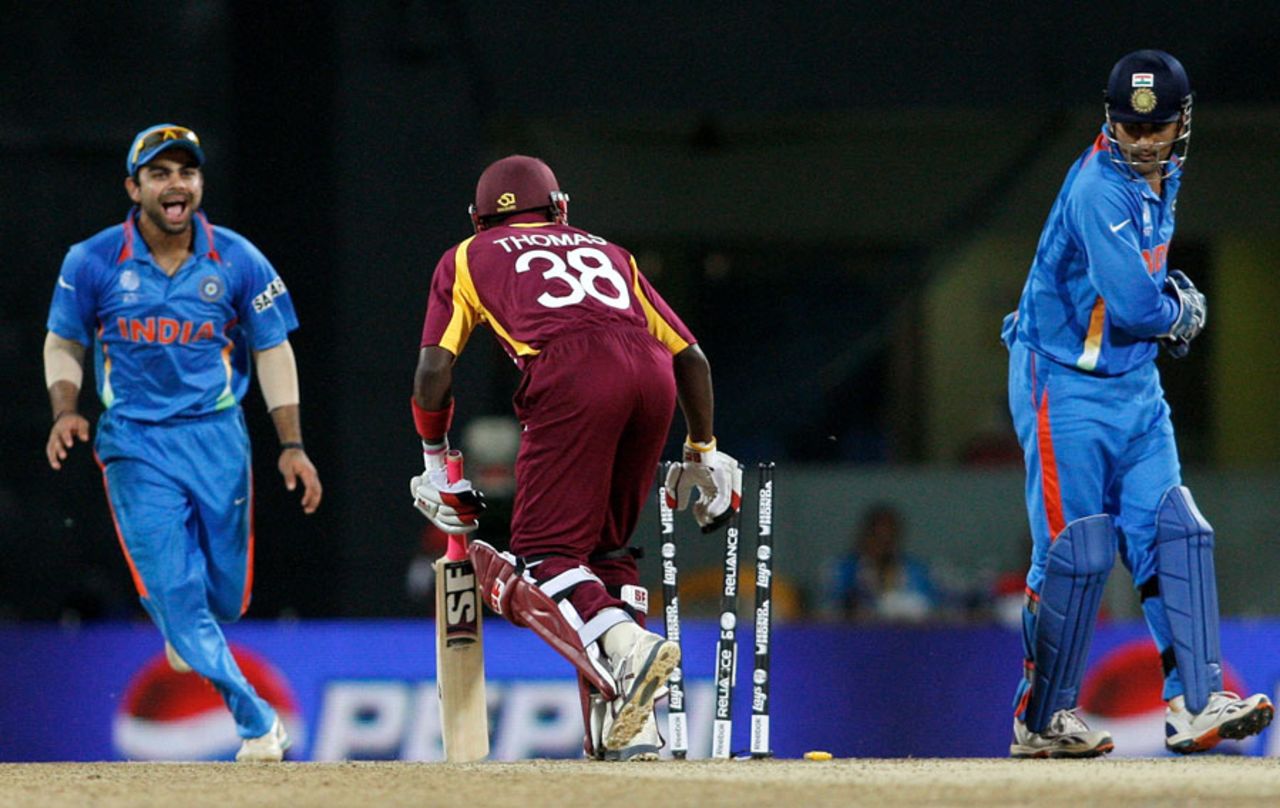 MS Dhoni stumps Devon Thomas, India v West Indies, Group B, World Cup 2011, March 20, 2011