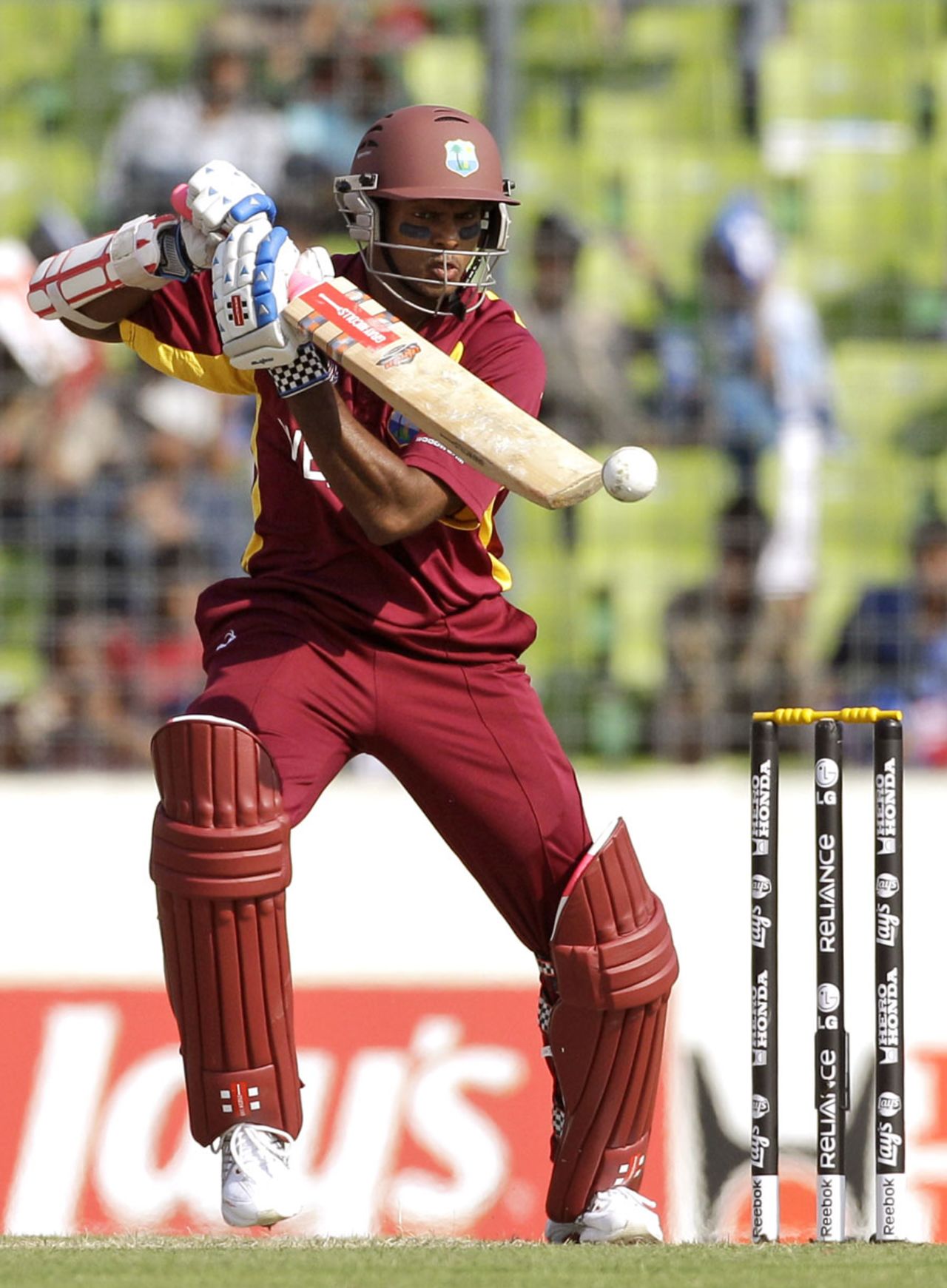 Shivnarine Chanderpaul attempts to pick a gap on the off side, Pakistan v West Indies, 1st quarter-final, World Cup 2011, March 23, 2011