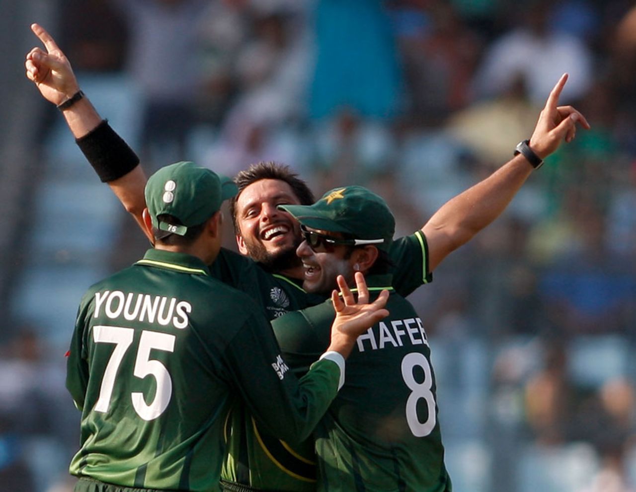 Shahid Afridi is ecstatic after getting Kieron Pollard cheaply, Pakistan v West Indies, 1st quarter-final, World Cup 2011, March 23, 2011