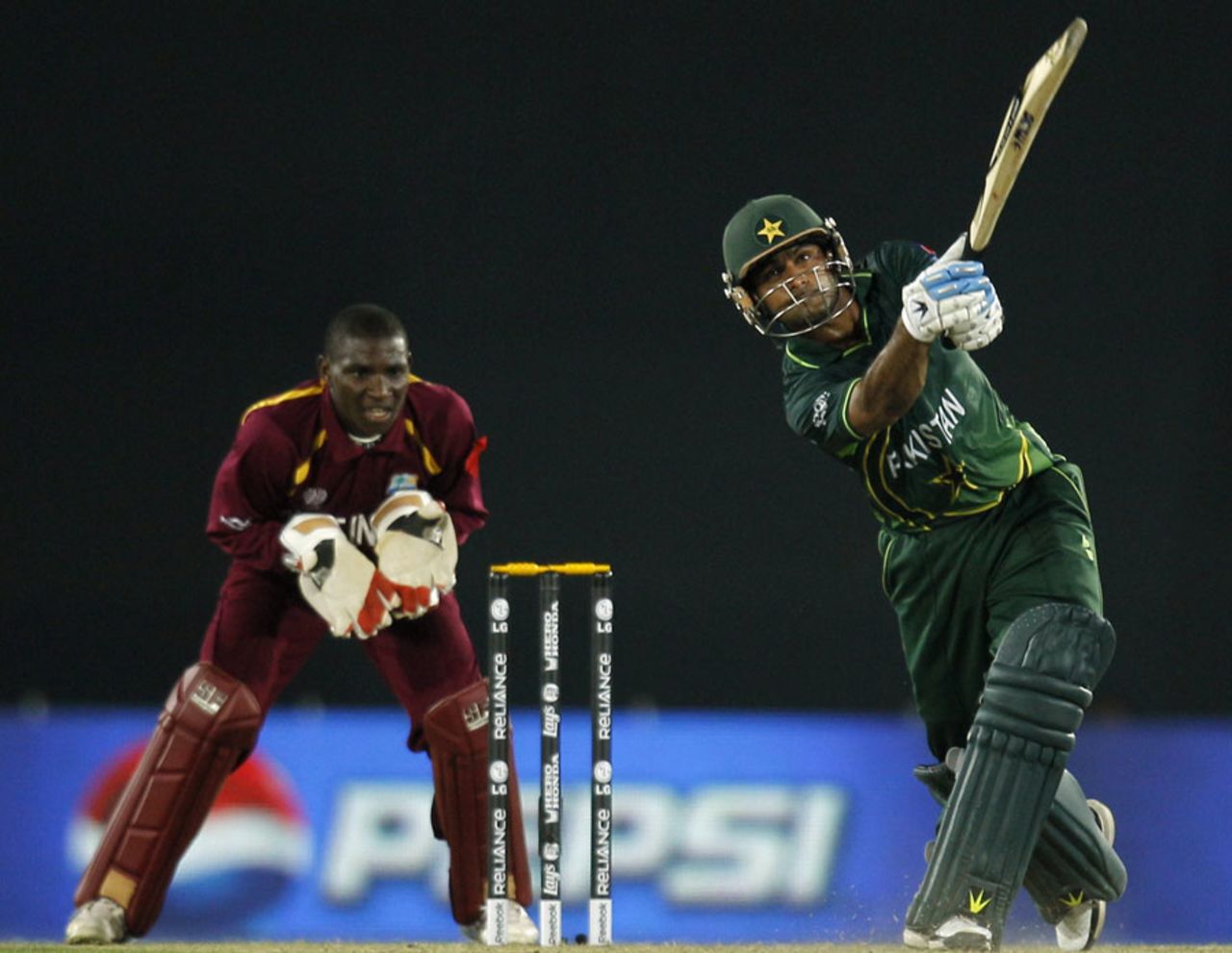 Mohammad Hafeez plays a lofted drive, West Indies v Pakistan, 1st quarter-final, World Cup 2011, March 23, 2011