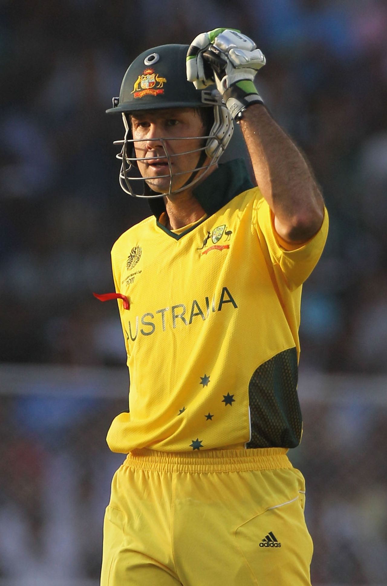 Ricky Ponting pumps his fist on getting to a century, India v Australia, 2nd quarter-final, Ahmedabad, World Cup 2011, March 24, 2011