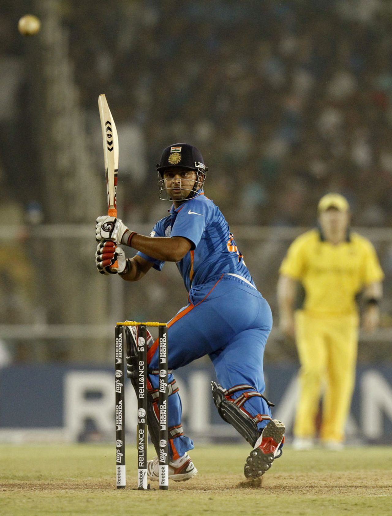 Suresh Raina deflects one fine, India v Australia, 2nd quarter-final, Ahmedabad, World Cup 2011, March 24, 2011