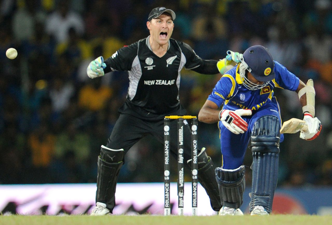 Mahela Jayawardene lasted just three deliveries before he was trapped lbw, Sri Lanka v New Zealand, 1st semi-final, World Cup 2011, Colombo, March 29, 2011