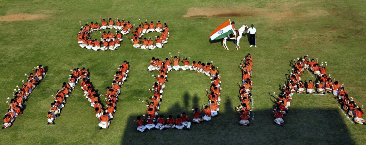 Schoolchildren show their support for Team India ahead of the World Cup semi-final, Bhubaneswar, World Cup 2011, March 29, 2011