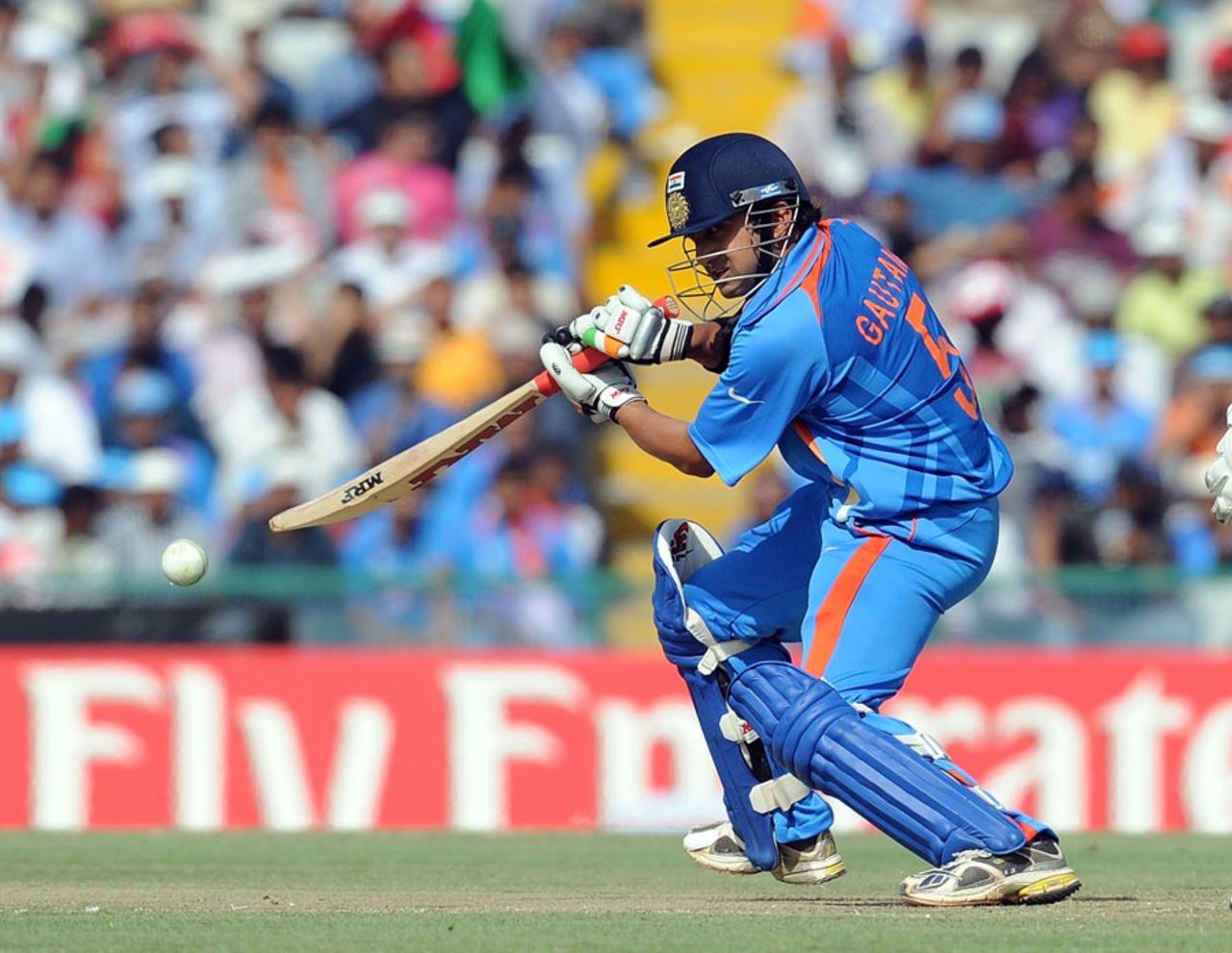 Gautam Gambhir picks a gap on the off side during his knock of 27, India v Pakistan, 2nd semi-final, World Cup 2011, Mohali, March 30, 2011