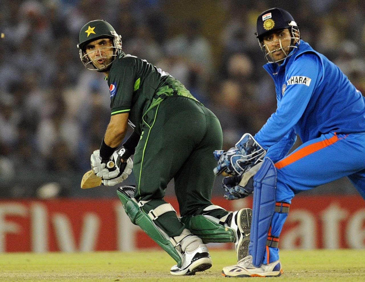 Misbah-ul-Haq scored a typically doughty half-century but it wasn't enough for Pakistan, India v Pakistan, 2nd semi-final, World Cup 2011, Mohali, March 30, 2011