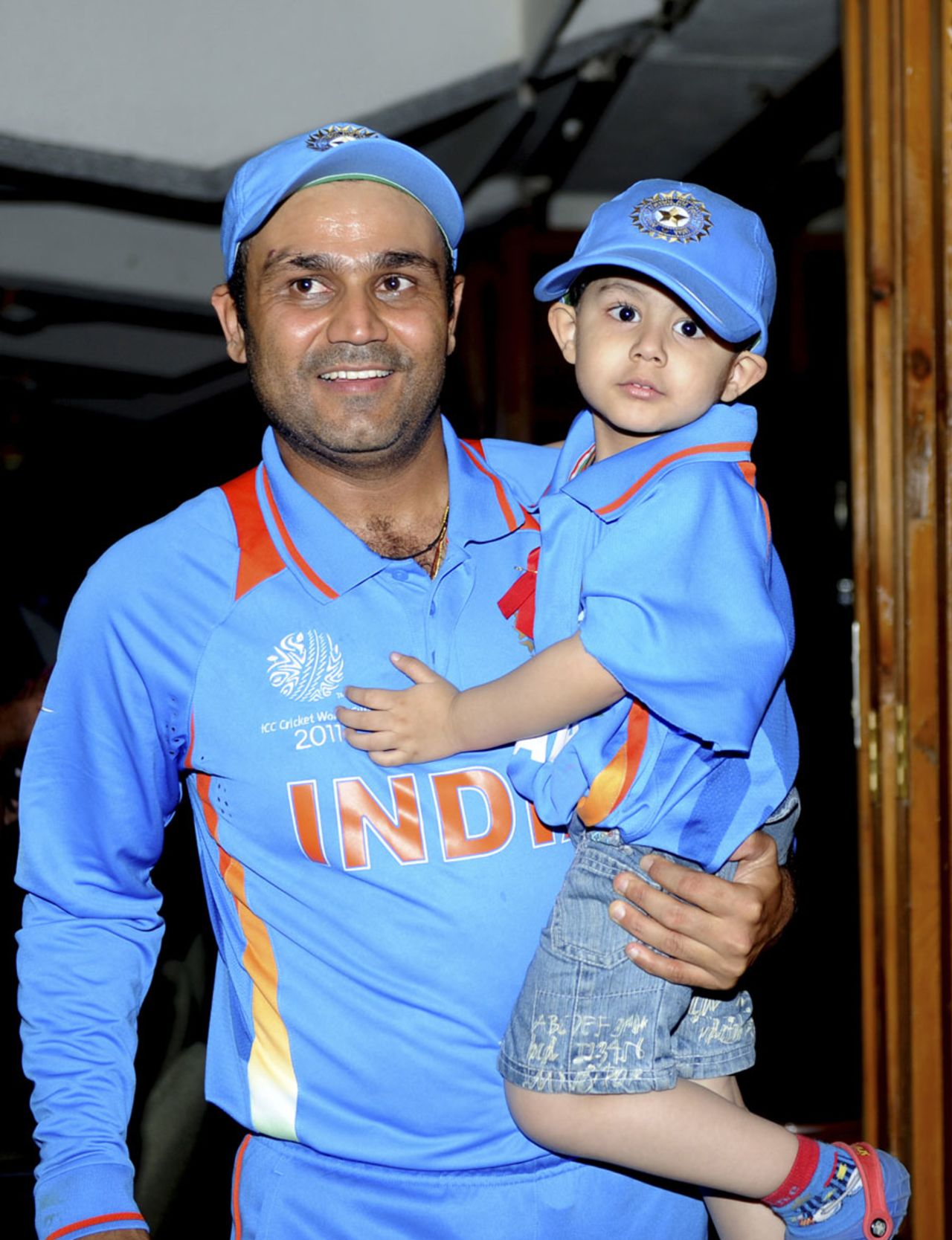 Virender Sehwag's son joins in the post-match celebrations, India v Pakistan, 2nd semi-final, World Cup 2011, Mohali, March 30, 2011