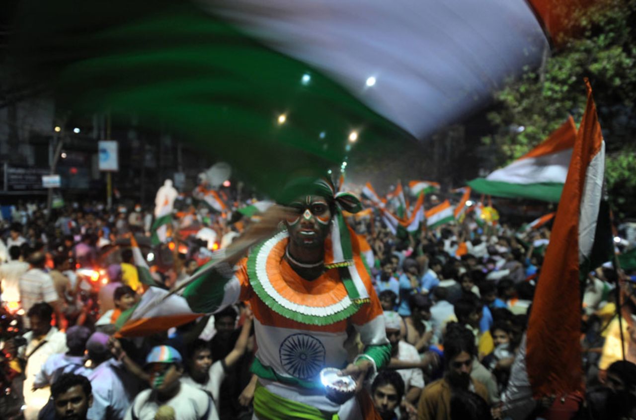 Fans in Siliguri celebrate India's victory in the World Cup final, Siliguri, April 2, 2011