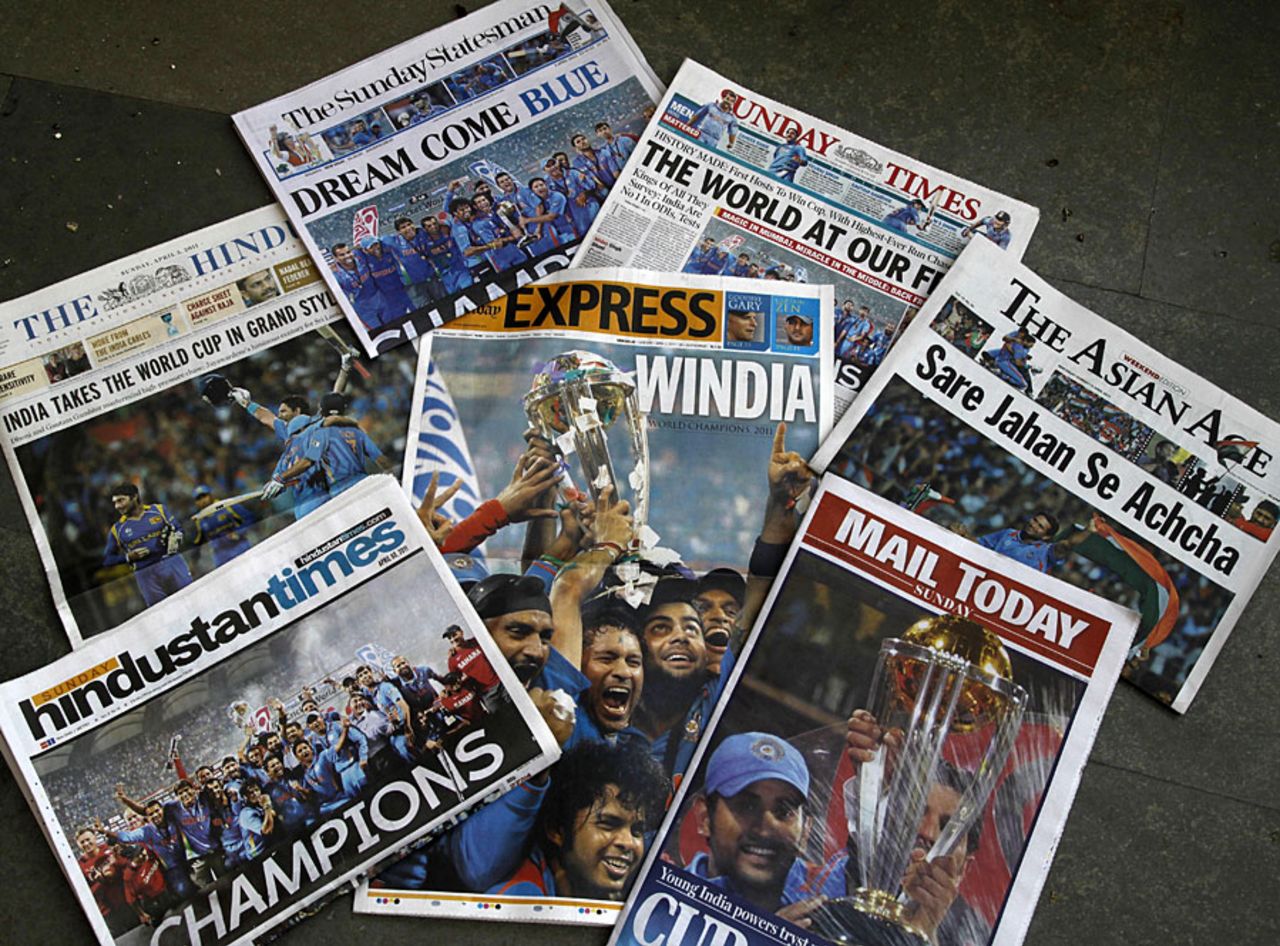 Newspapers in India hail the team's World Cup victory, April 3, 2011