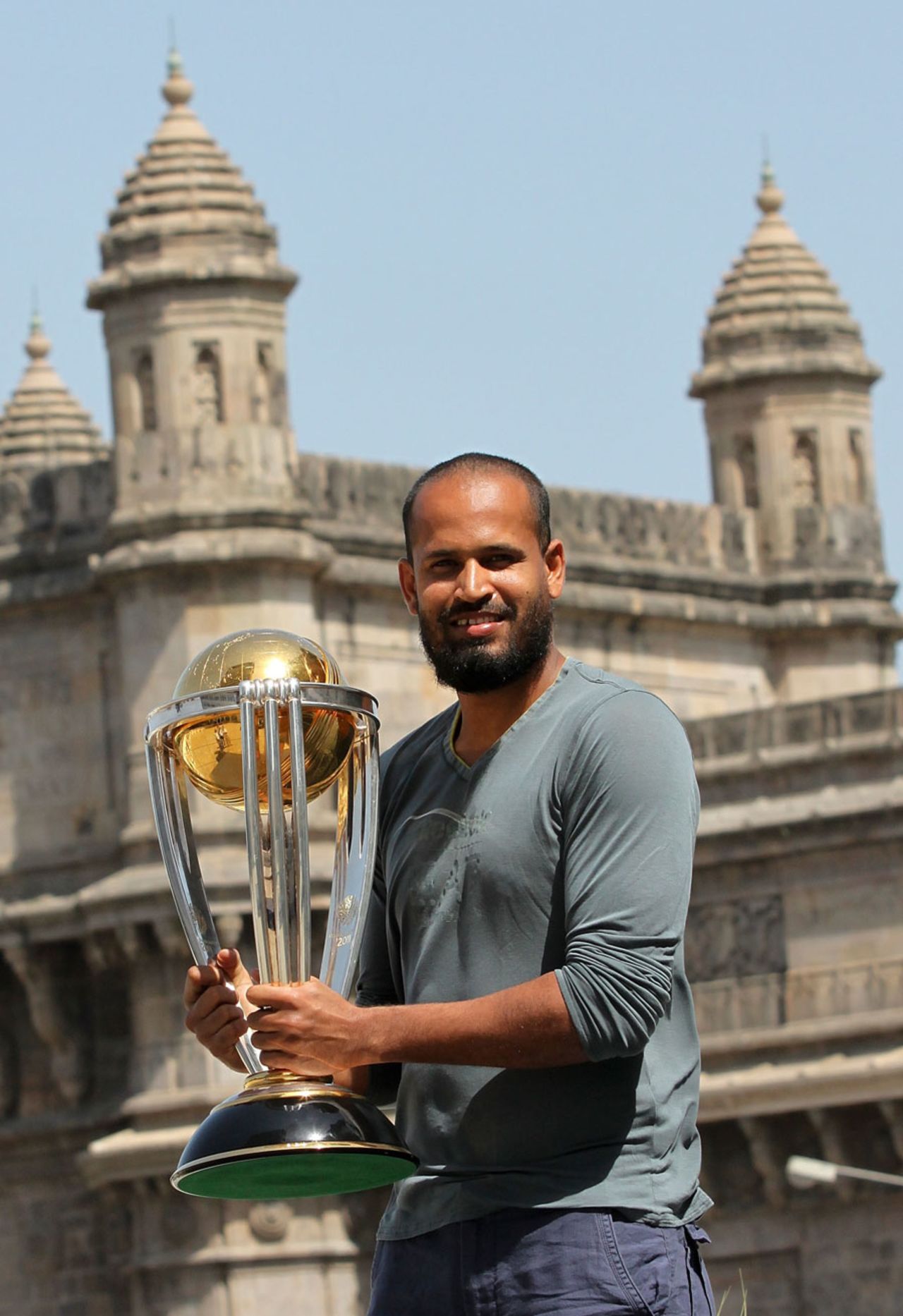 Yusuf Pathan poses with the World Cup, Mumbai, April 3, 2011