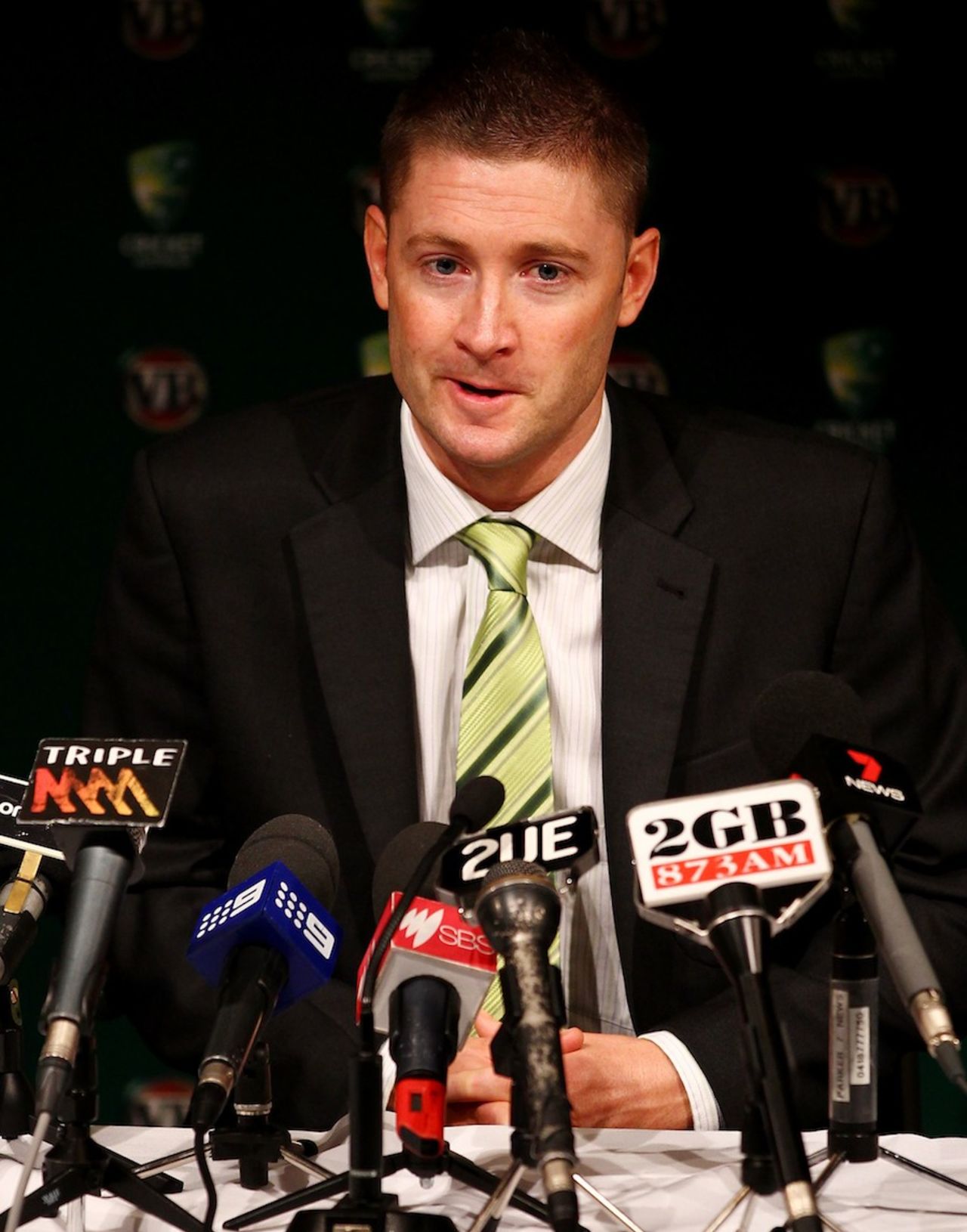 Michael Clarke at a press conference at Sydney airport, April 4, 2011
