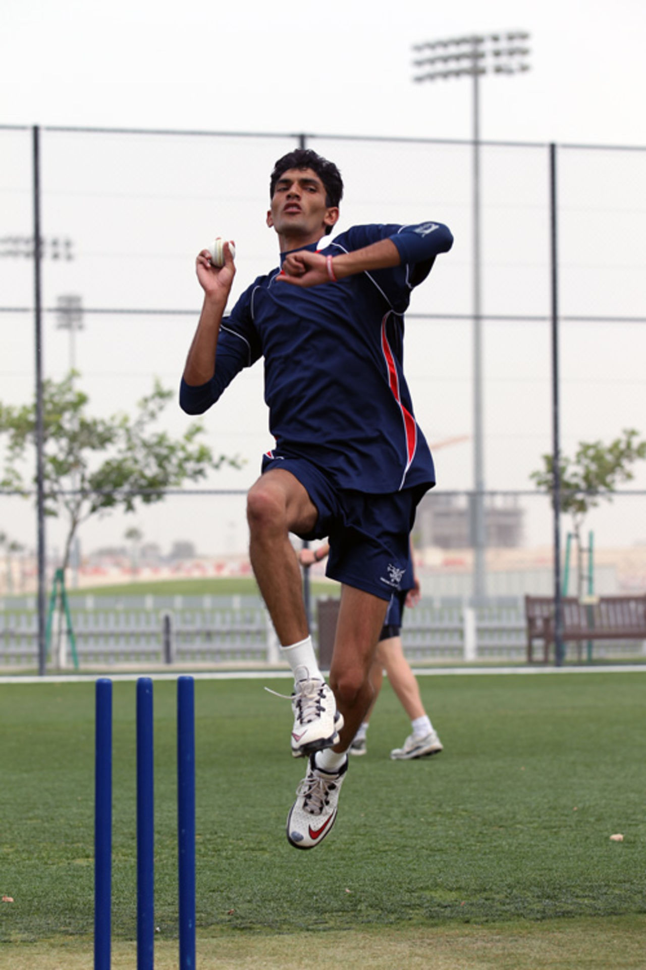 Adil Mehmood bowls during Hong Kong's training session at the ICC Global Cricket Academy in Dubai on 4th April 2011