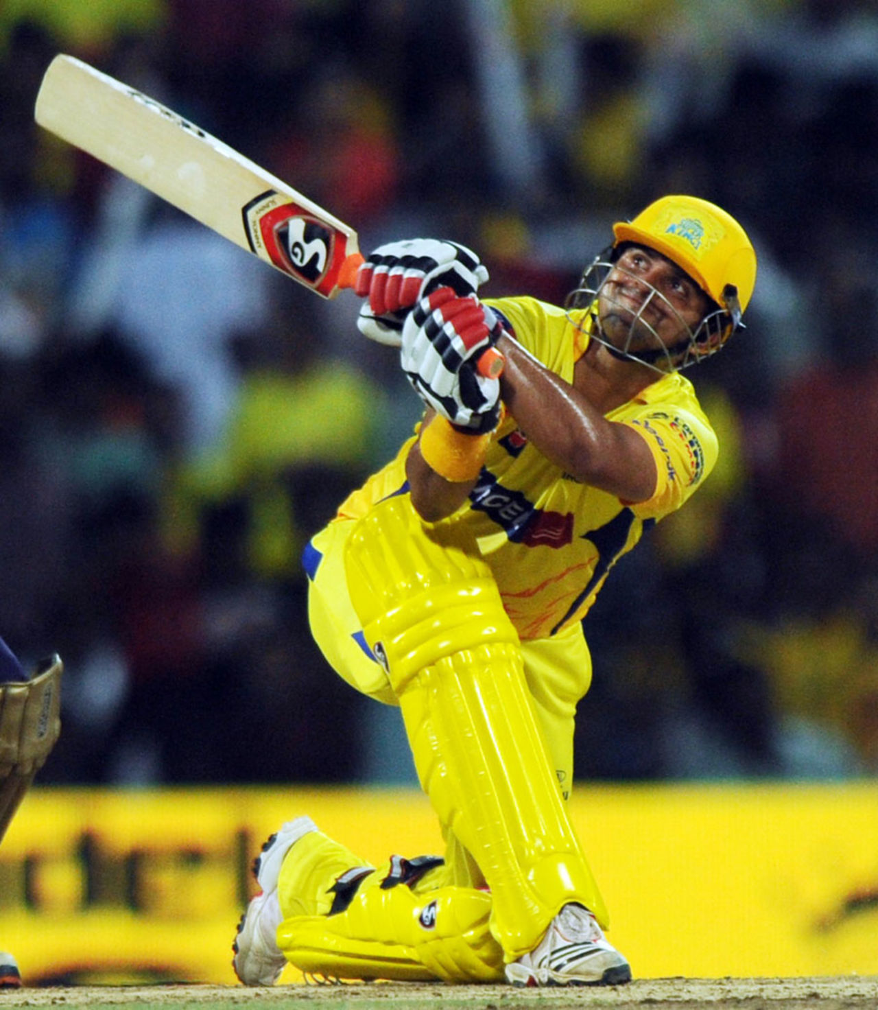 Suresh Raina hits a slog sweep in the air, Chennai v  Kolkata, IPL 2011, Chennai, April 8, 2011
