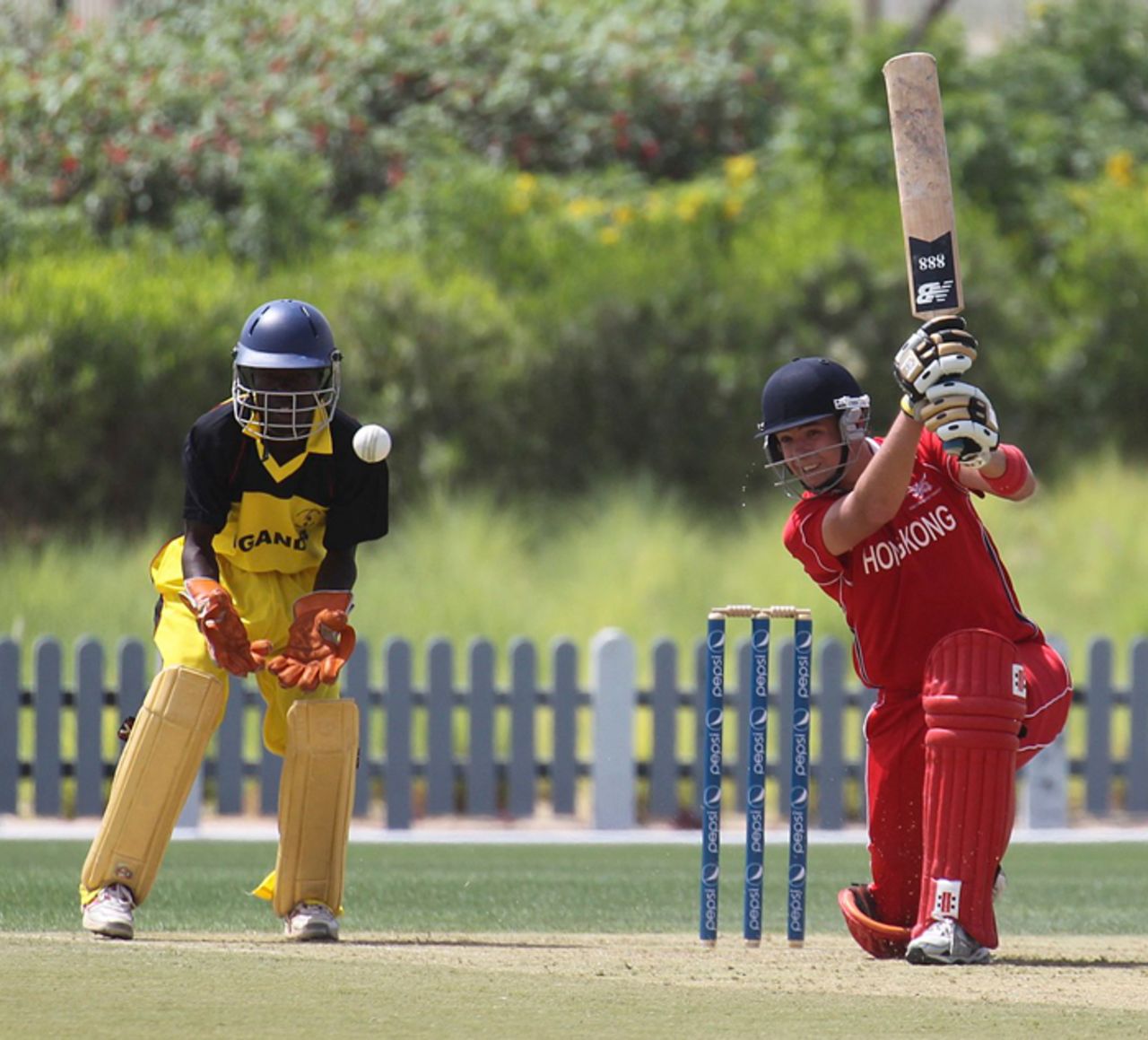 Courtney Krugers drives the ball against Uganda during the ICC World Cricket League Division 2 in Dubai on 8th April 2011