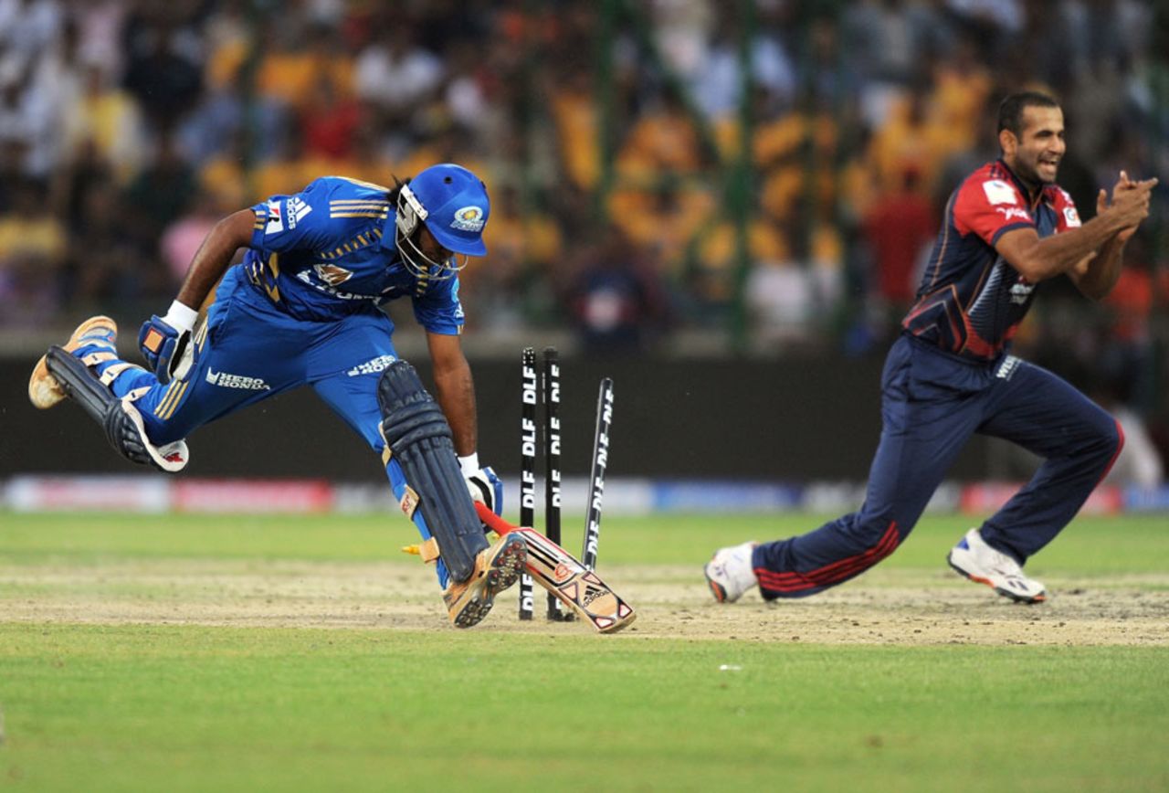 Ambati Rayudu was run out for 14, Delhi Daredevils v Mumbai Indians, IPL 2011, Kochi, April 10, 2011