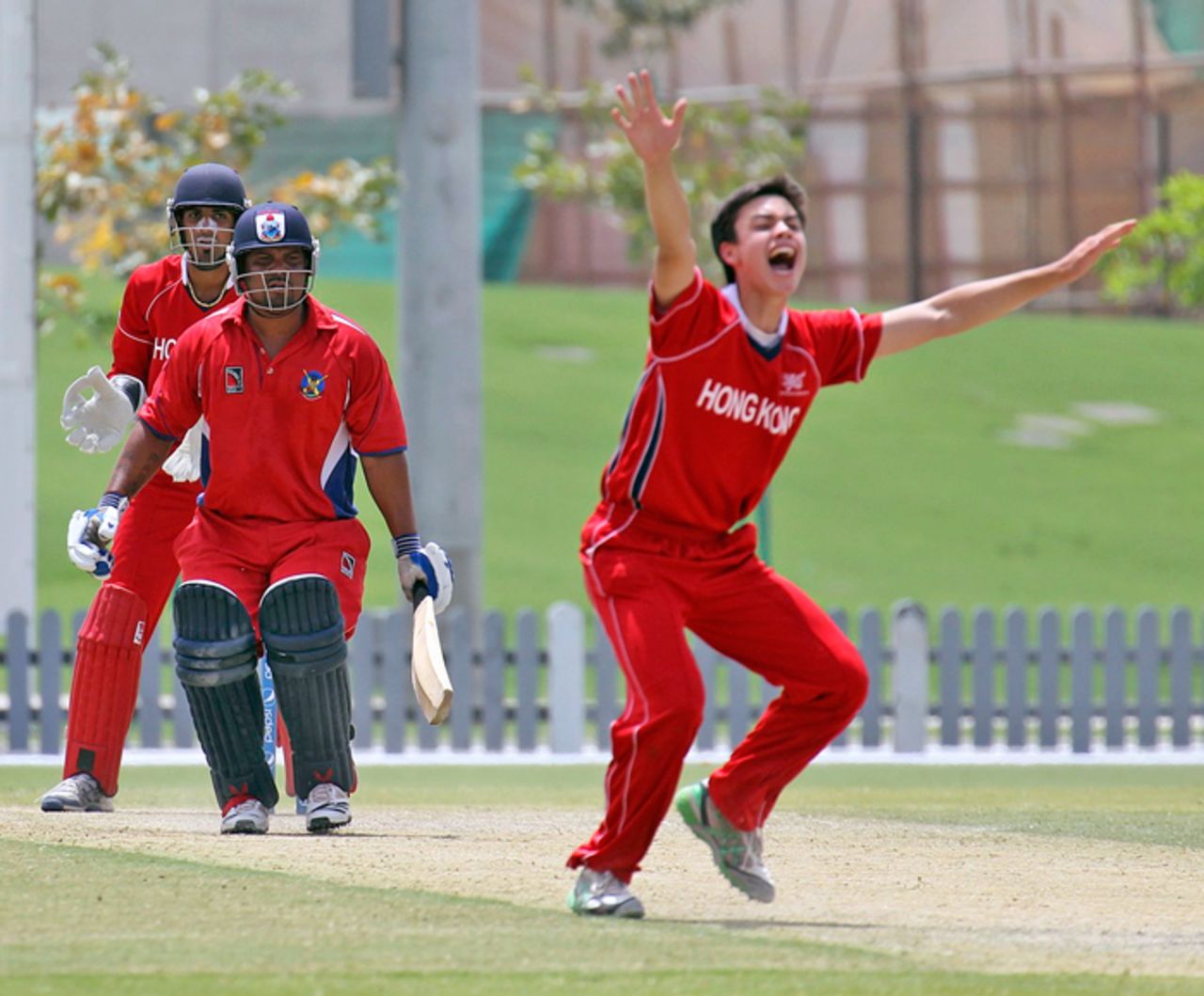 Mark Chapman appeals unsuccessfully against Bermuda's Jason Anderson during their ICC World Cricket League Division 2 match in Dubai on 9th April 2011