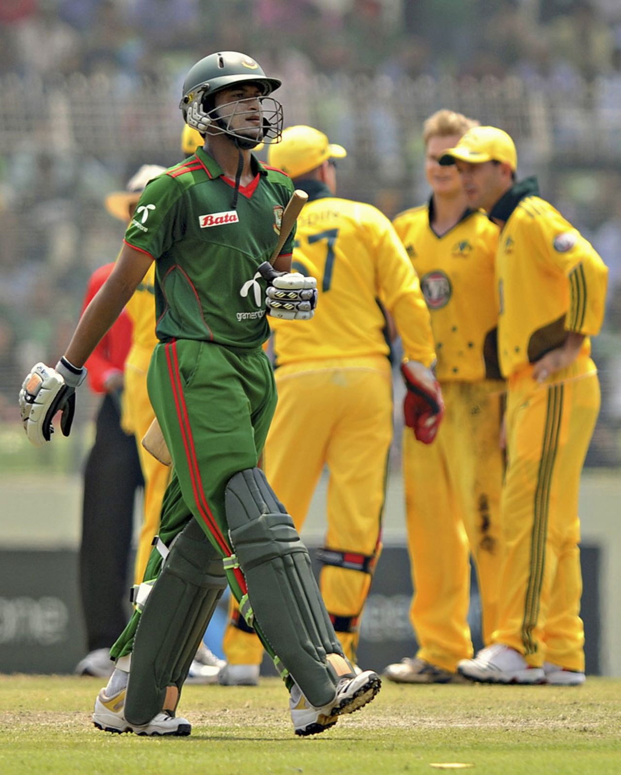 Shakib Al Hasan walks back after making just nine runs, Bangladesh v Australia, 2nd ODI, Mirpur, April 11, 2011