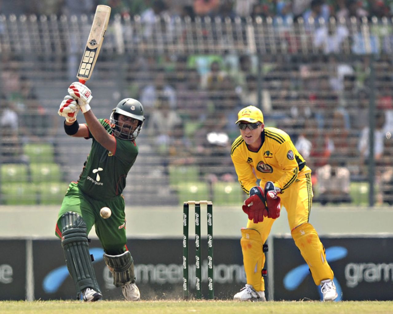 Shahriar Nafees hits down the ground during his knock of 56, Bangladesh v Australia, 2nd ODI, Mirpur, April 11, 2011