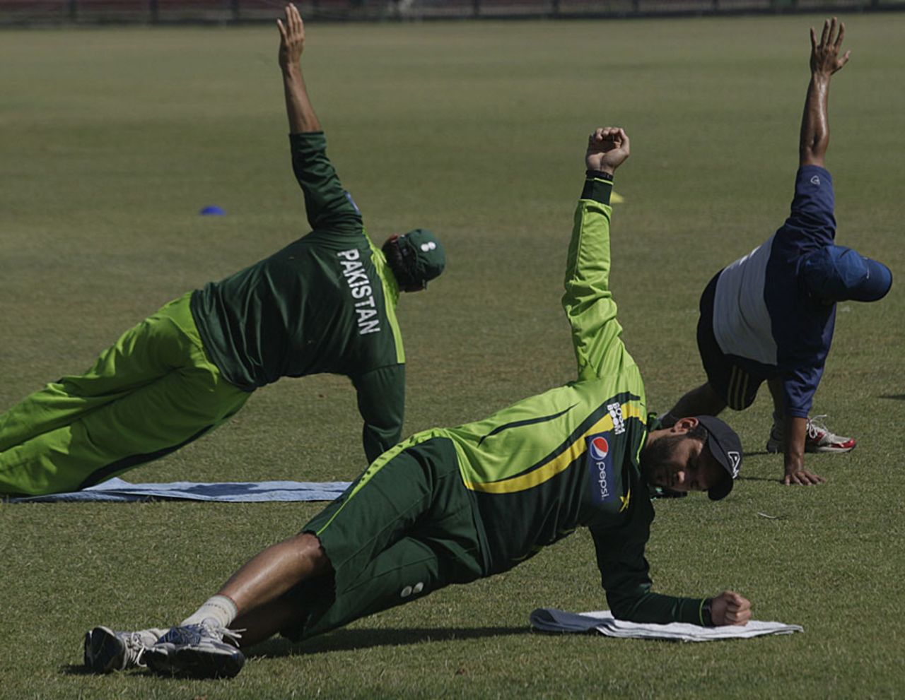 Shahid Afridi loosens up with team-mates during a preparatory camp ahead of Pakistan's tour of West Indies, Lahore, April 12, 2011