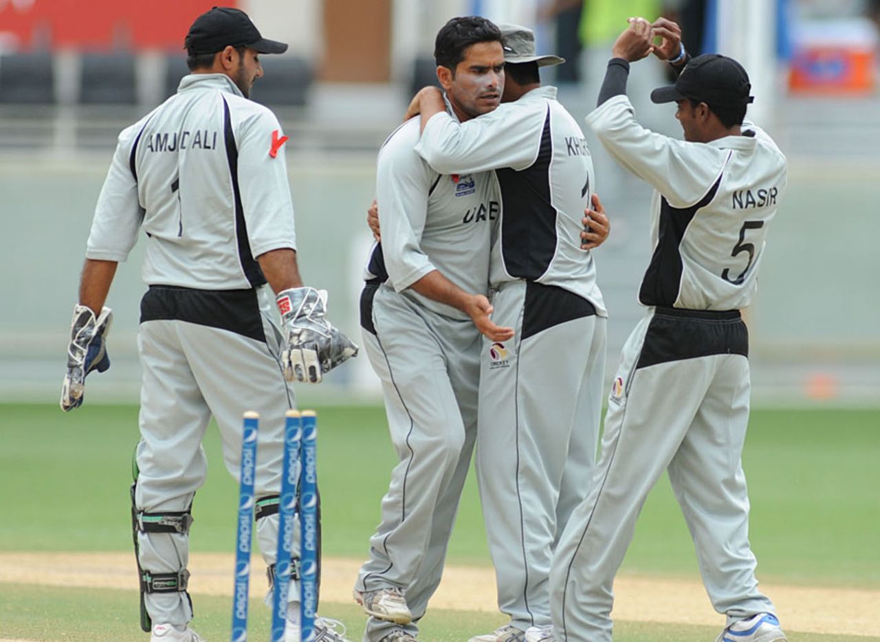 Saqib Ali picked up three wickets including the big wicket of Craig Williams, Final, UAE v Namibia, Dubai, April 15, 2011