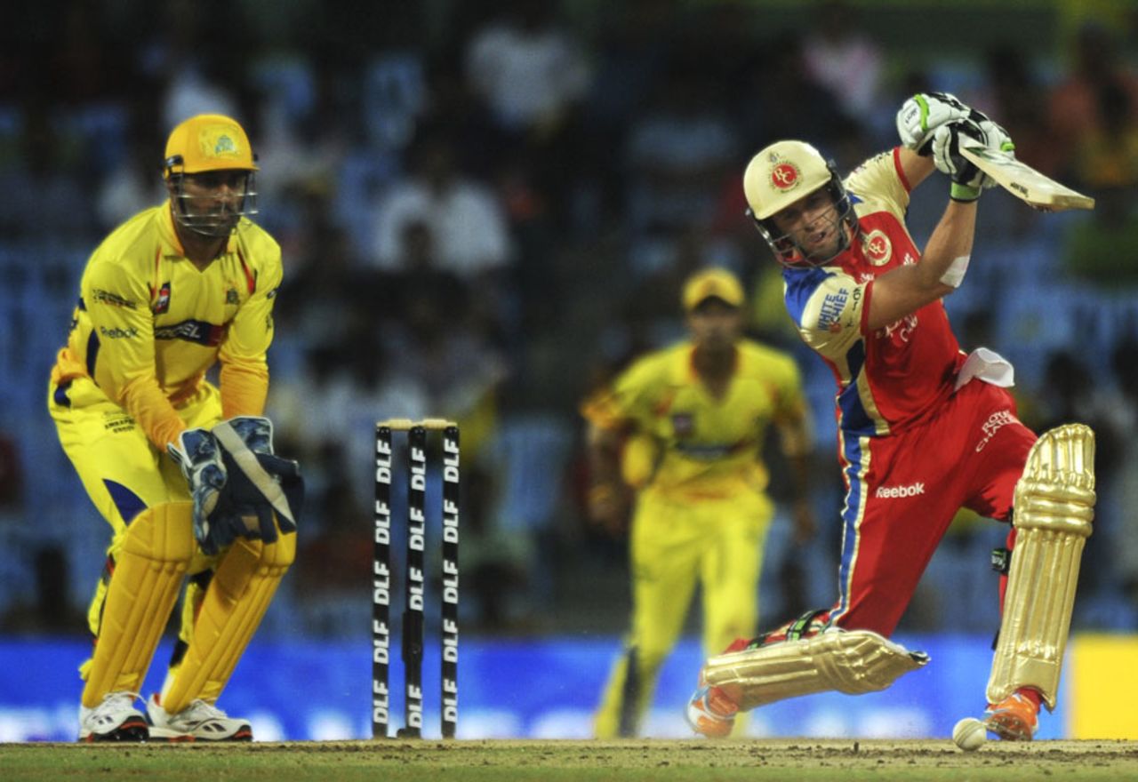 AB de Villiers plays a drive, Chennai Super Kings v Royal Challengers Bangalore, IPL 2011, Chennai,  April 16, 2011