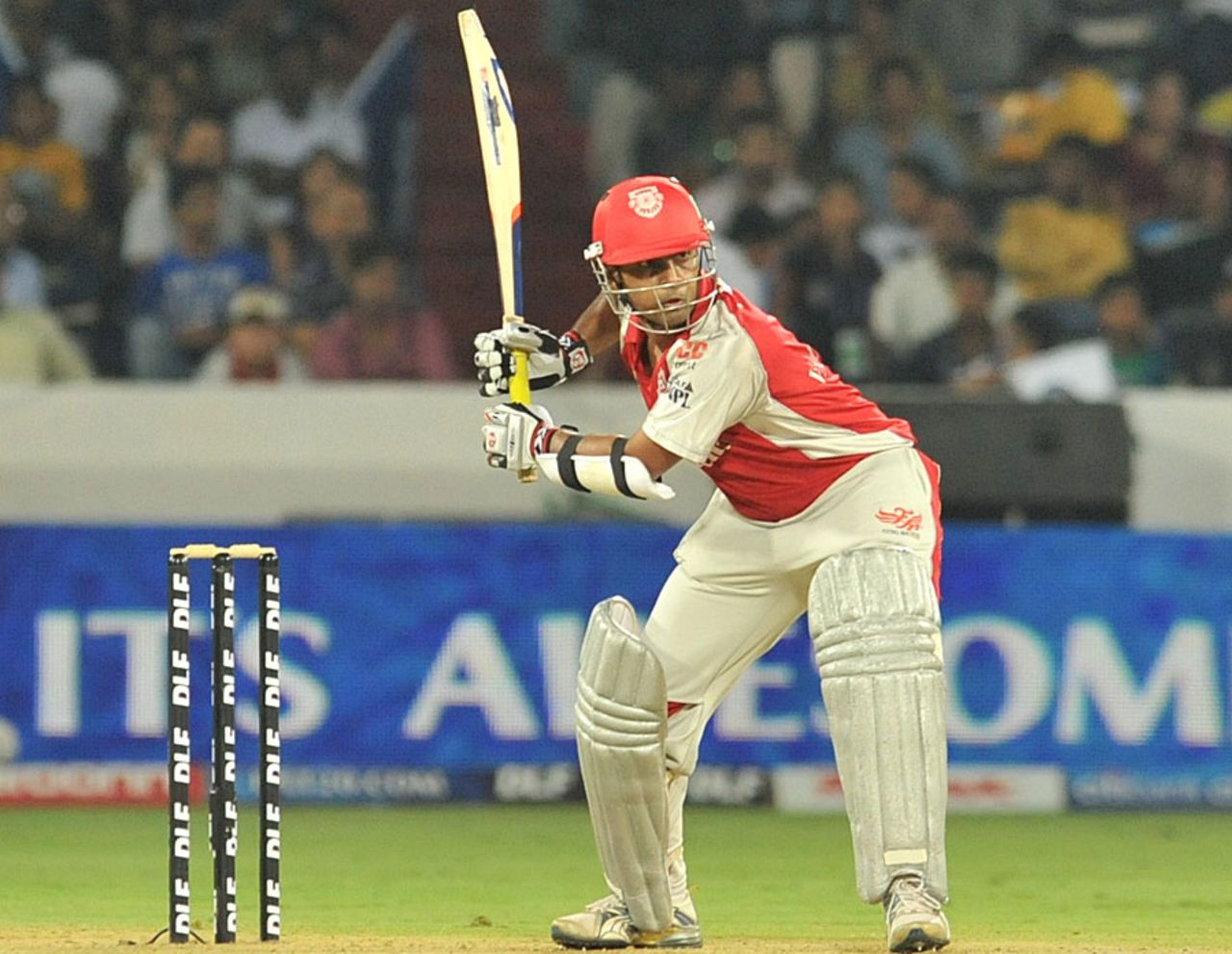Paul Valthaty lines up for a big shot, Deccan Chargers v Kings XI Punjab, April 16, 2011