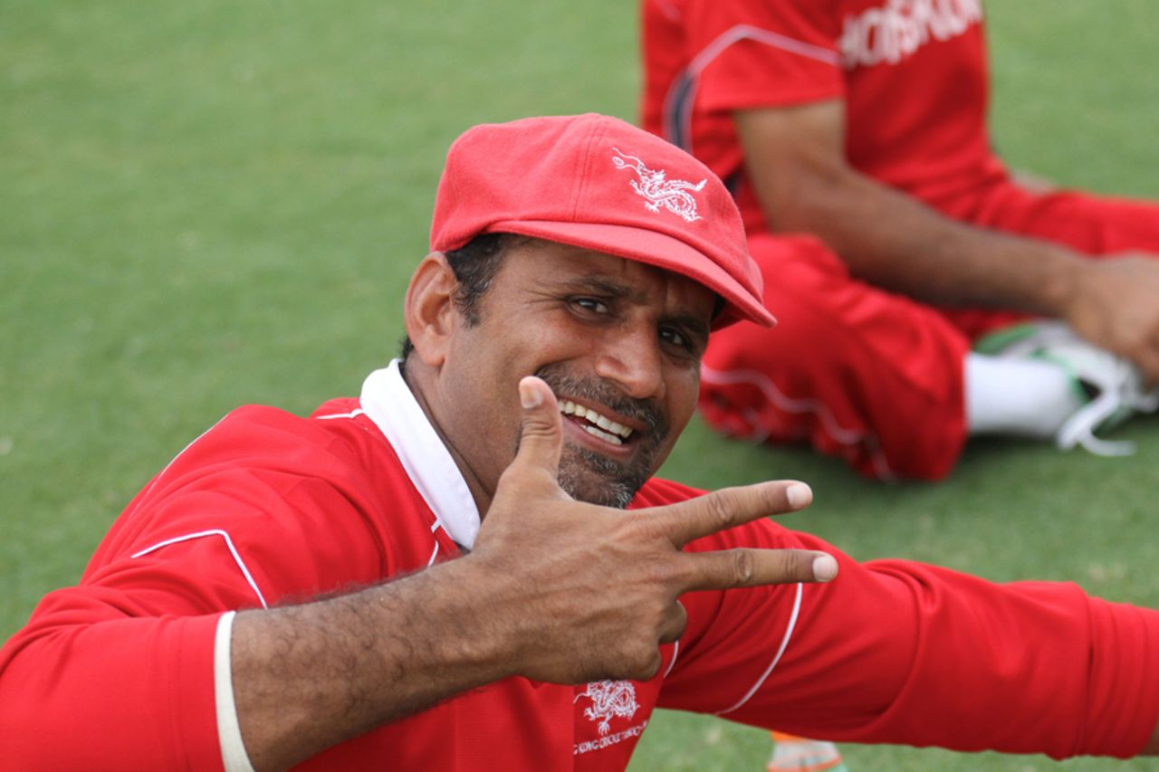 A delighted Hong Kong skipper Najeeb Amar after learning that Hong Kong had secured a top four placing at the ICC Word Cricket League Division 2 in Dubai on 14th April 2011