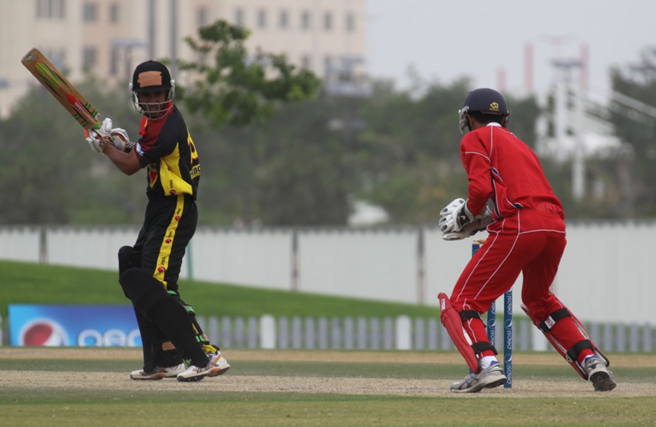 Jason Kila is caught behind during the 3rd/4th Play-off match at the ICC WCL2 in Dubai