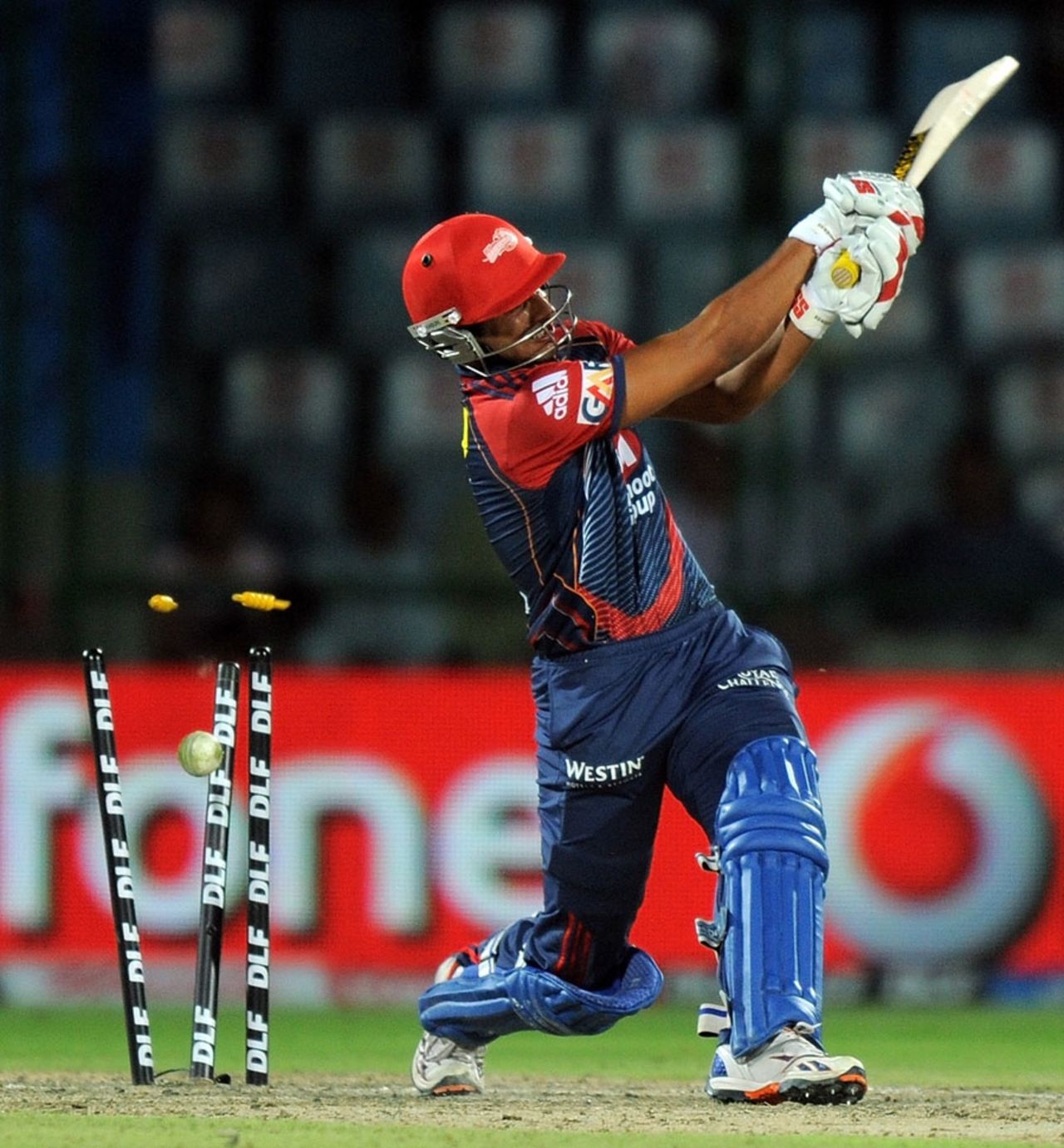 Yogesh Nagar was bowled by Daniel Christian for 23, Delhi Daredevils v Deccan Chargers, IPL 2011, Delhi, April 19, 2011