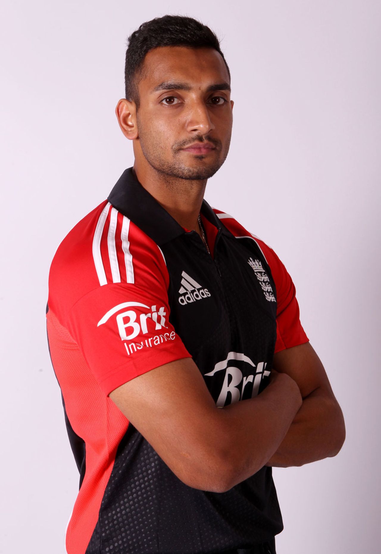Ajmal Shahzad models the new England ODI kit, April 18, 2011
