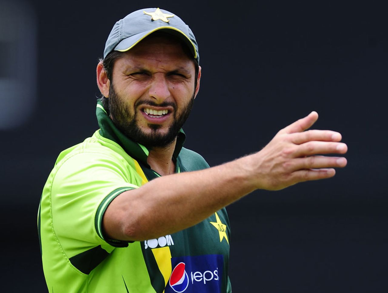 Shahid Afridi at a training session ahead of the Twenty20 international between Pakistan and West Indies, St Lucia, April 20, 2011