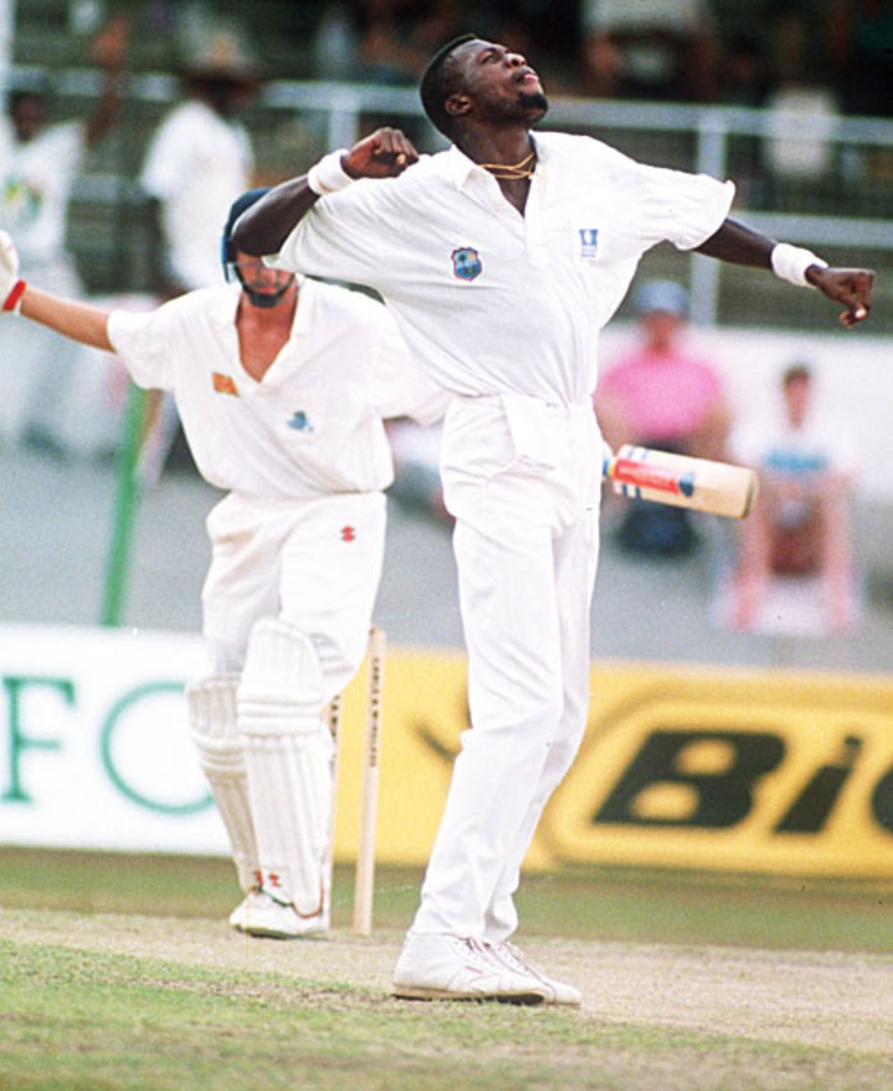 Curtly Ambrose traps Mike Atherton first ball for 0, West Indies v England, 3rd Test, Trinidad, March 29, 1994