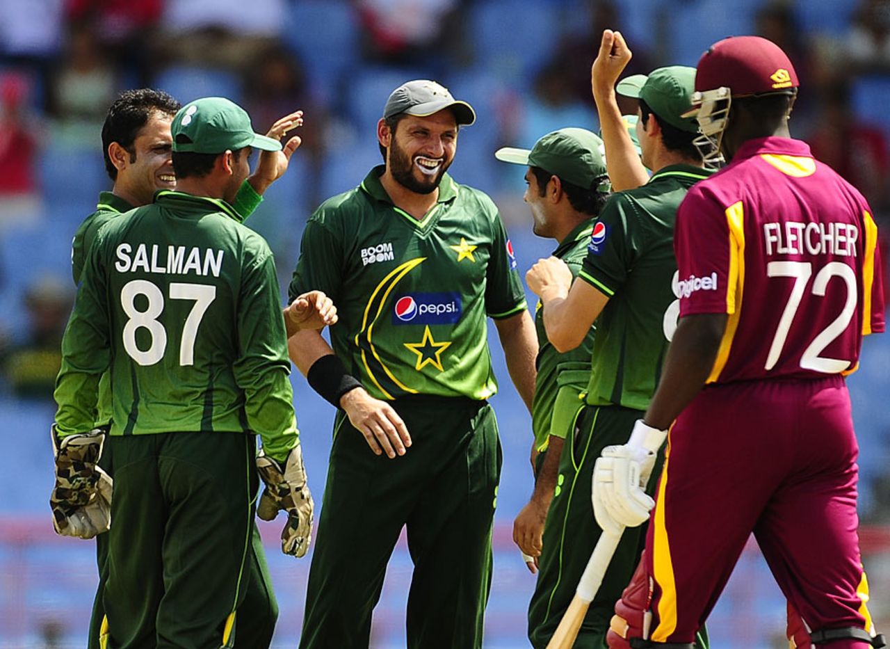 Pakistan celebrated an early scalp as Andre Fletcher fell for 1, West Indies v Pakistan, Only Twenty20, St Lucia, April 21, 2010