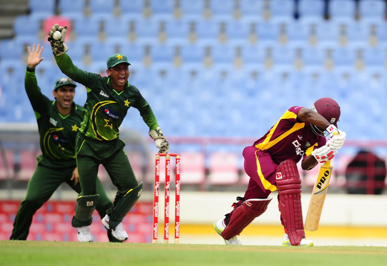 Devon Smith is trapped lbw by Mohammad Hafeez for 17, West Indies v Pakistan, 1st ODI, St Lucia, April 23, 2011