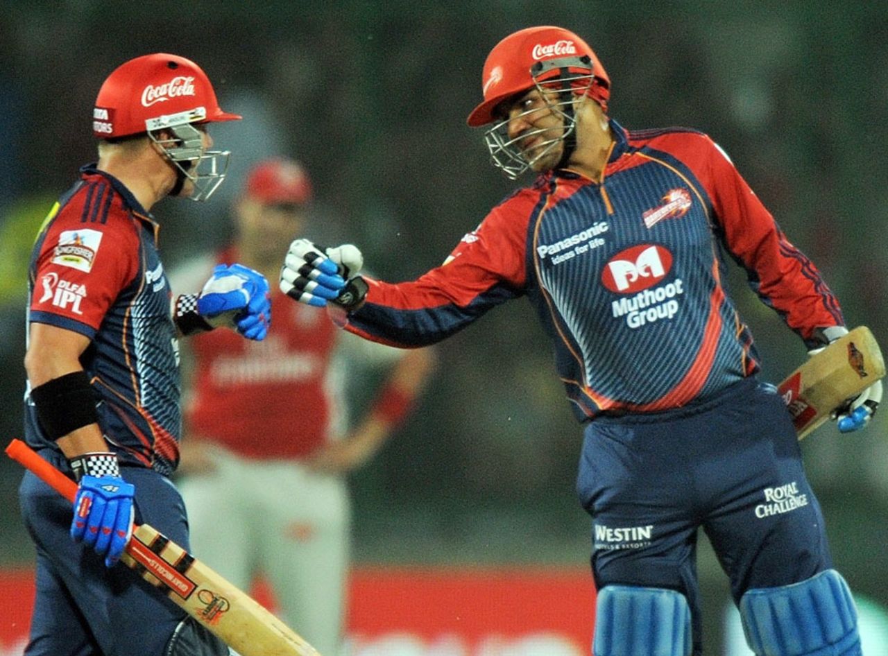 Virender Sehwag and David Warner added 146 in just 70 balls, Delhi Daredevils v Kings XI Punjab, IPL 2011, Delhi, April 23, 2011