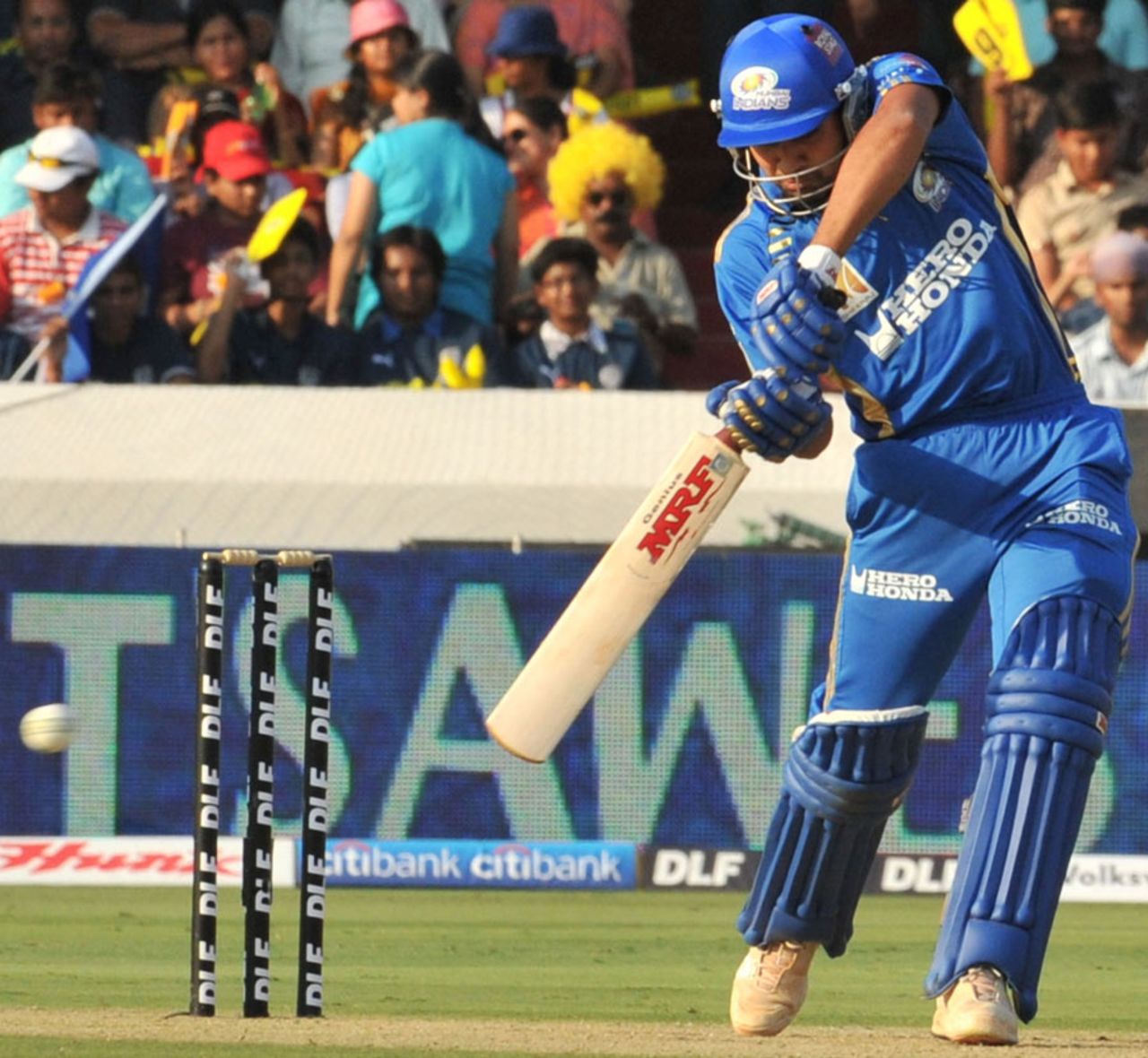 Rohit Sharma drives the ball through the off side, Deccan Chargers v Mumbai Indians, IPL 2011, Hyderabad, April 24, 2011