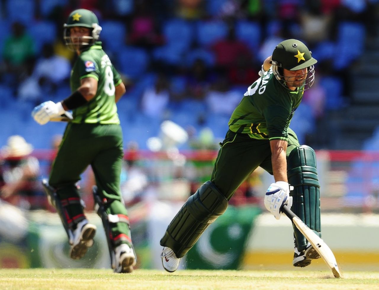 Ahmed Shehzad stretches to make his ground, West Indies v Pakistan, 2nd ODI, Gros Islet, April 25, 2011