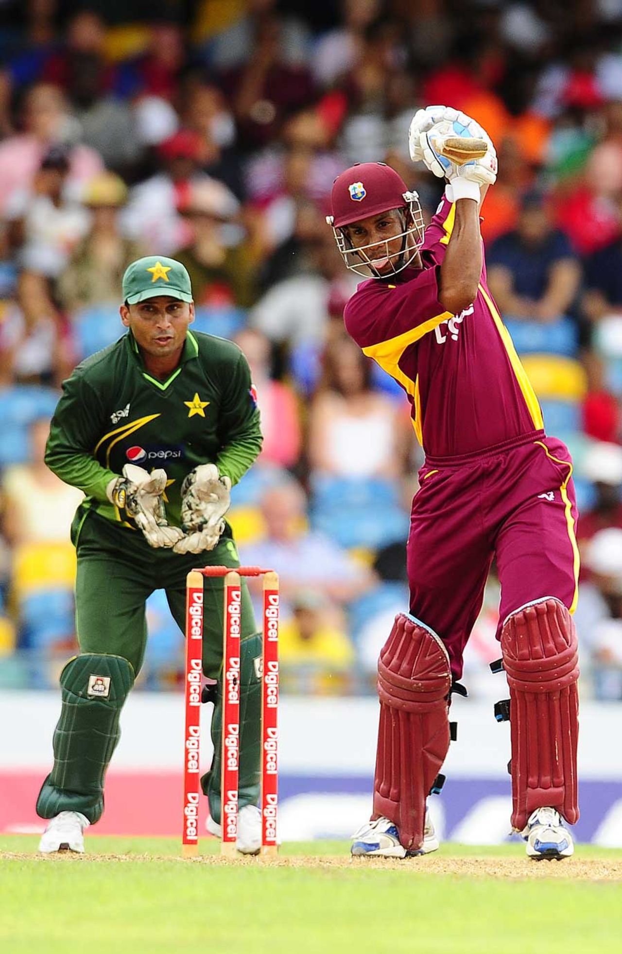 Lendl Simmons punches into the off side, West Indies v Pakistan, 3rd ODI, Barbados, April 28, 2011