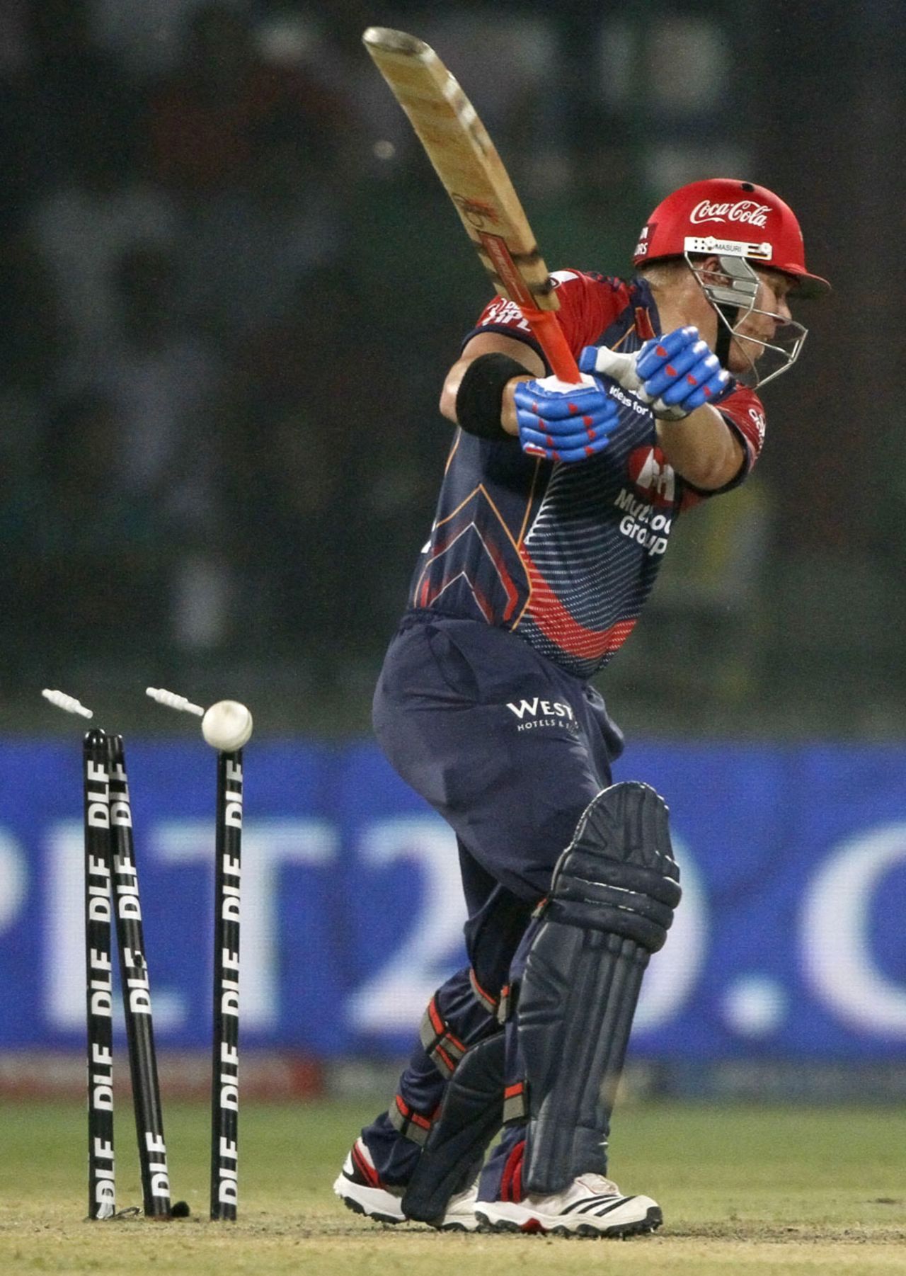 David Warner is bowled in the second over, Delhi Daredevils v Kolkata Knight Riders, IPL 2011, Delhi, April 28, 2011