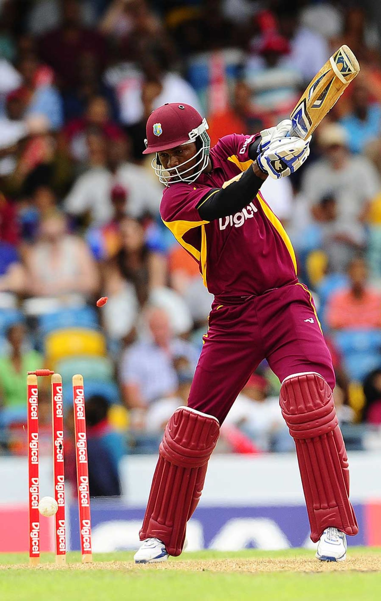 Marlon Samuels again struggled before chopping into his stumps, West Indies v Pakistan, 3rd ODI, Barbados, April 28, 2011
