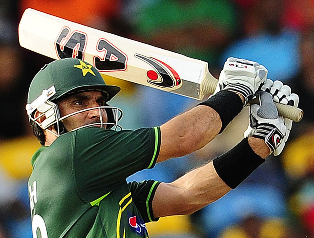 Misbah-ul-Haq played a steady hand in the run chase, West Indies v Pakistan, 3rd ODI, Barbados, April 28, 2011