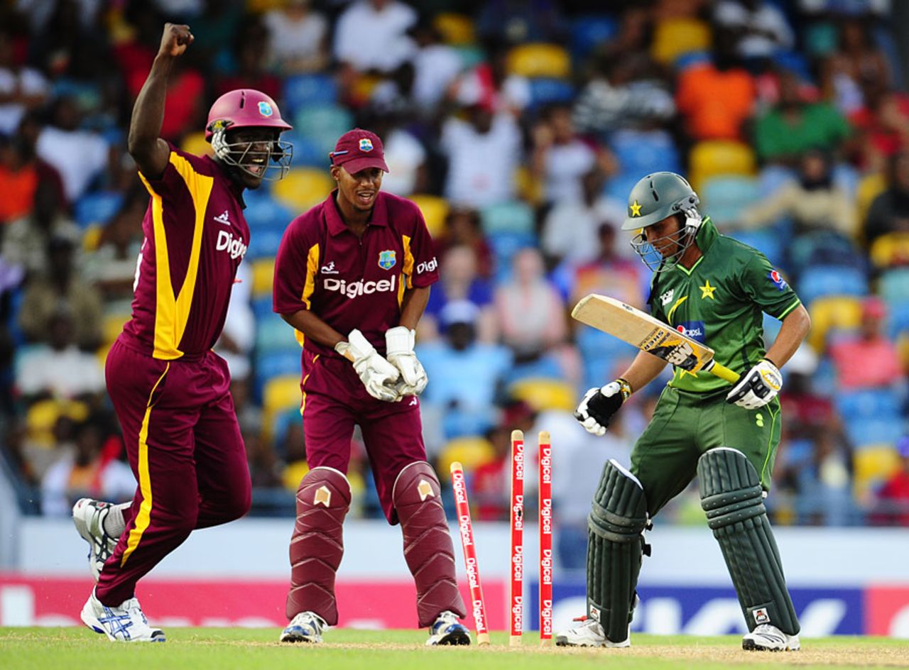 Mohammad Salman was bowled during a late wobble, West Indies v Pakistan, 3rd ODI, Barbados, April 28, 2011
