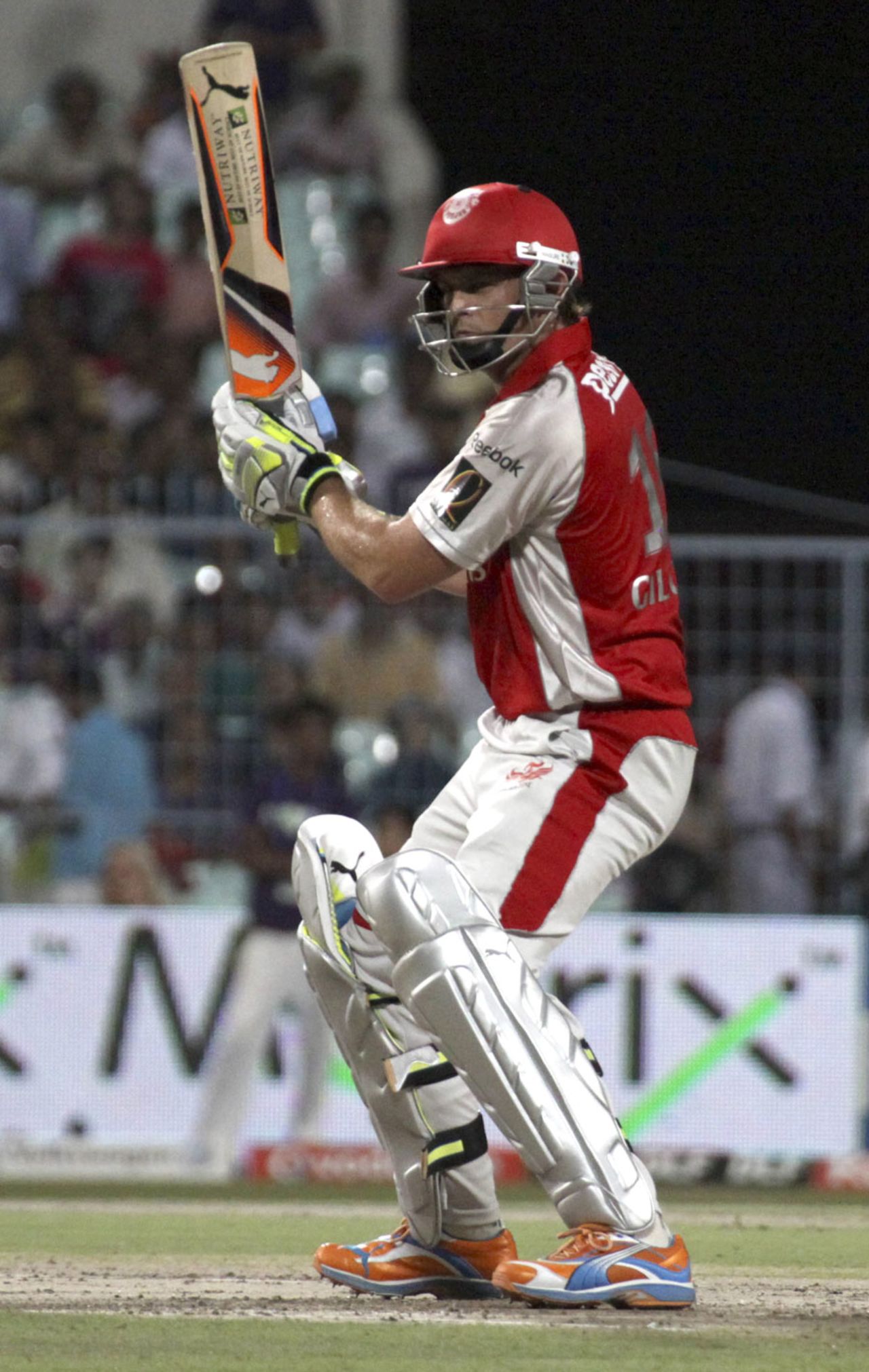 Adam Gilchrist plays one square on the off side, Kolkata Knight Riders v Kings XI Punjab, IPL 2011, Kolkata, April 30, 2011 