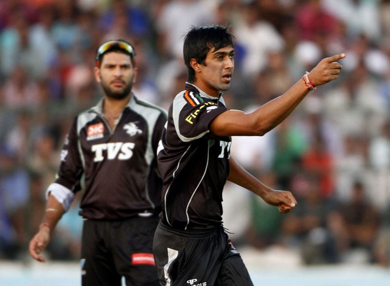 Rahul Sharma gestures after getting Rahul Dravid, Rajasthan Royals v Pune Warriors, IPL 2011, Jaipur, May 1, 2010