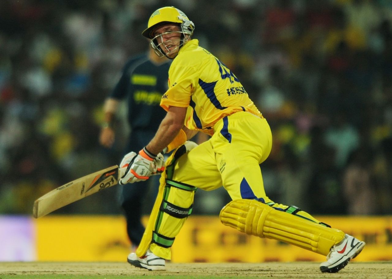 Michael Hussey plays the ball behind point, Chennai Super Kings v Deccan Chargers, IPL 2011, Chennai, May 1, 2011 